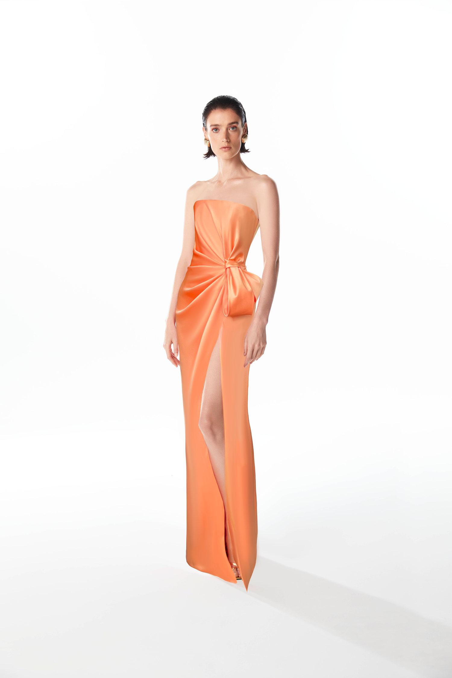 Strapless Draped Sateen Crepe Dress