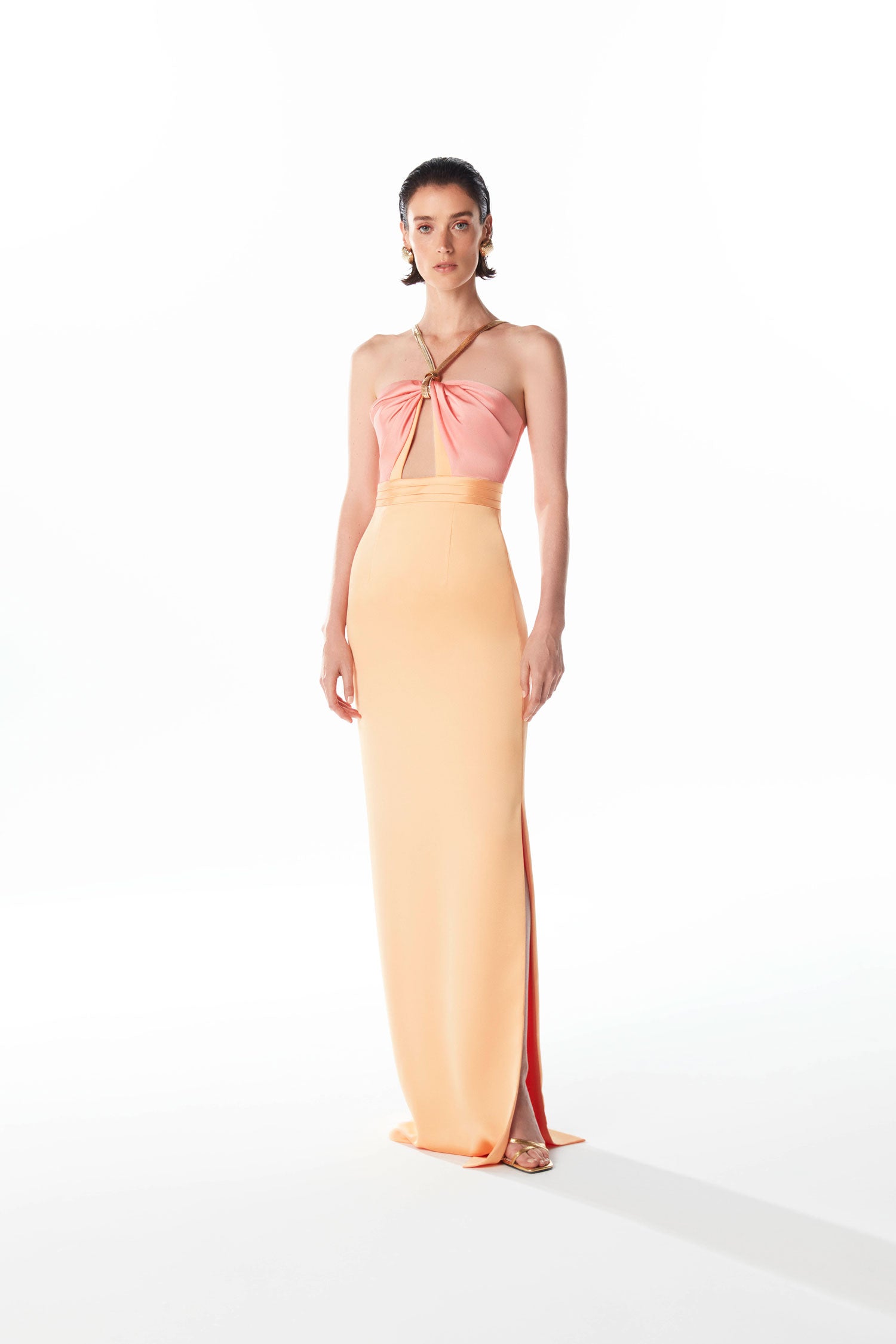 Chain Collar Detailed Multicolored Dress