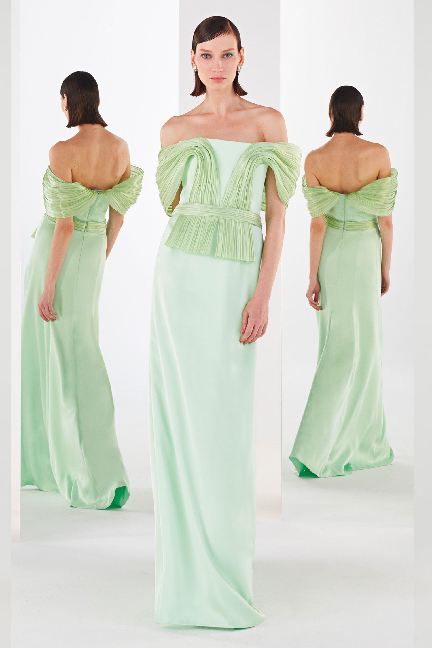 Dress with Draped Taffeta Details on the Shoulders