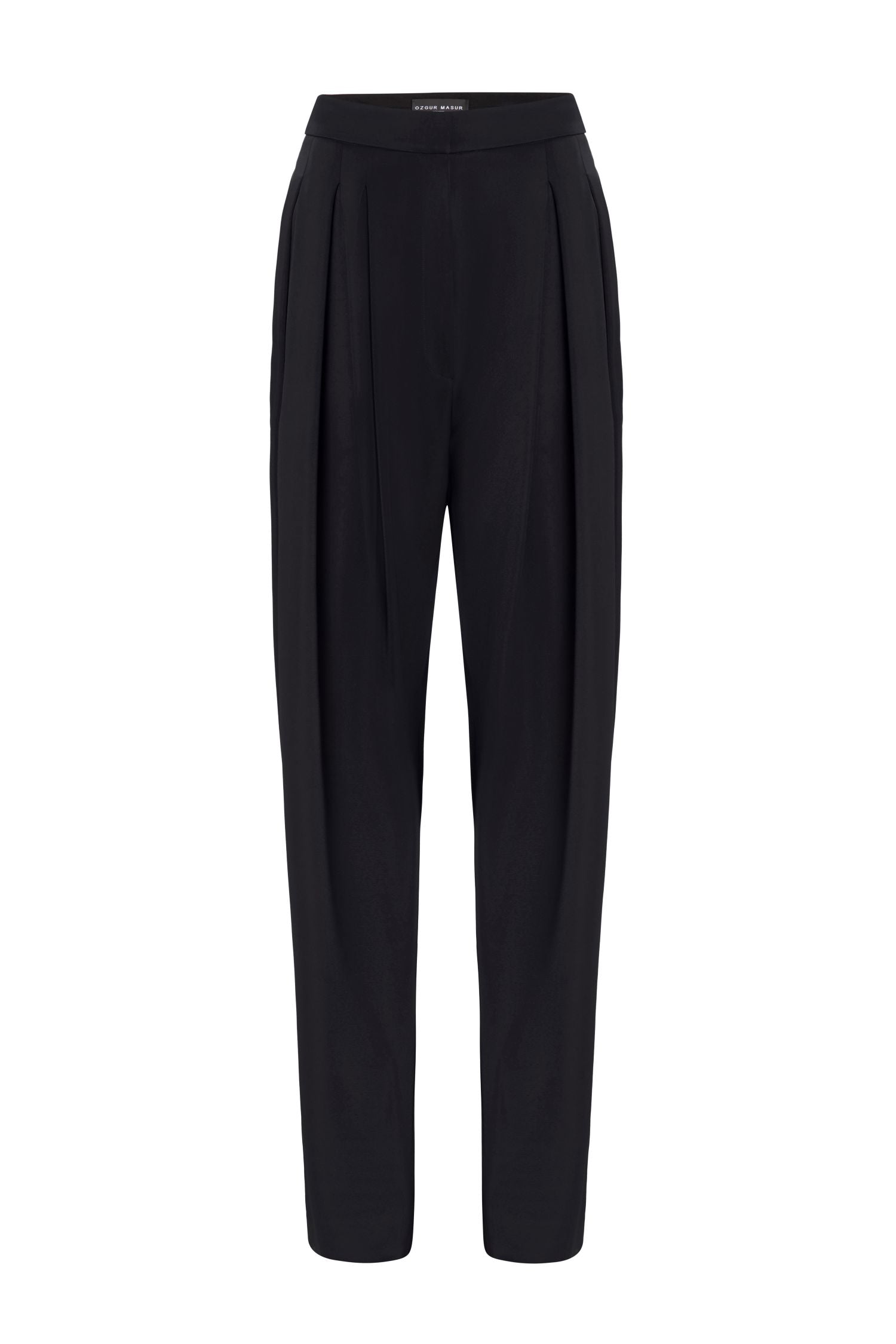 Wide-Leg Pleated Front Trousers in Black
