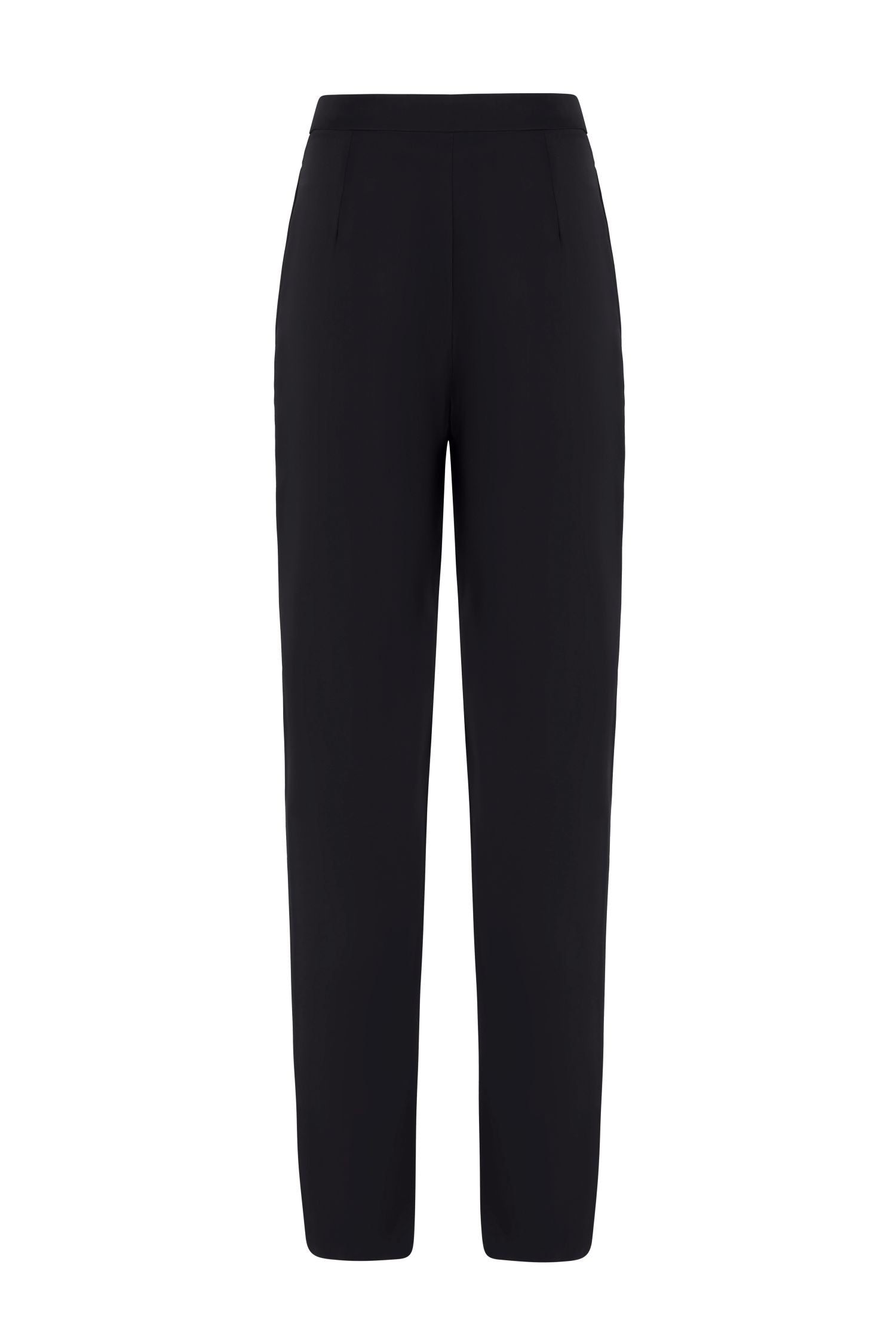Wide-Leg Pleated Front Trousers in Black