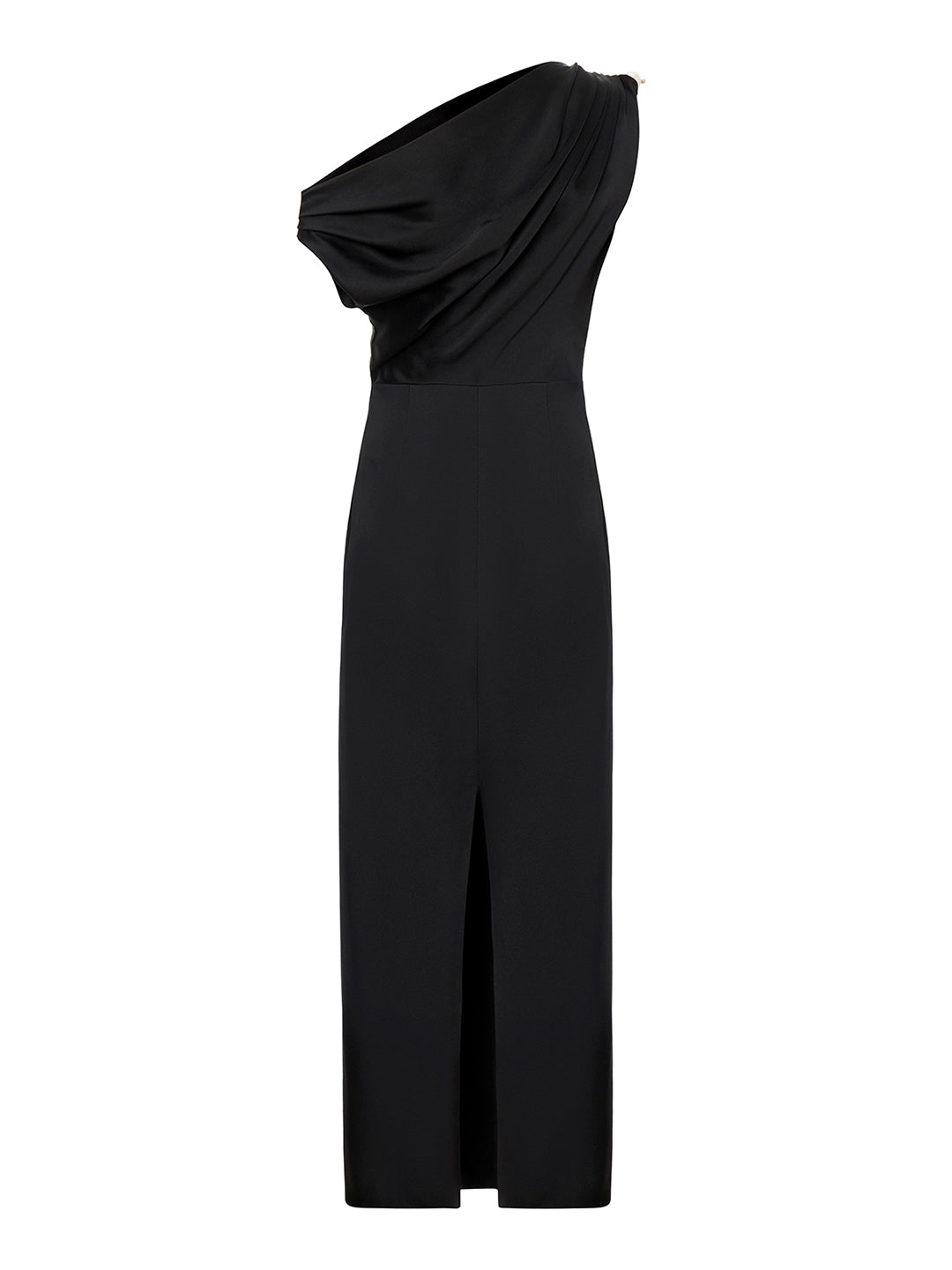 Asymmetric Shoulders Dress With Pearl Accessory
