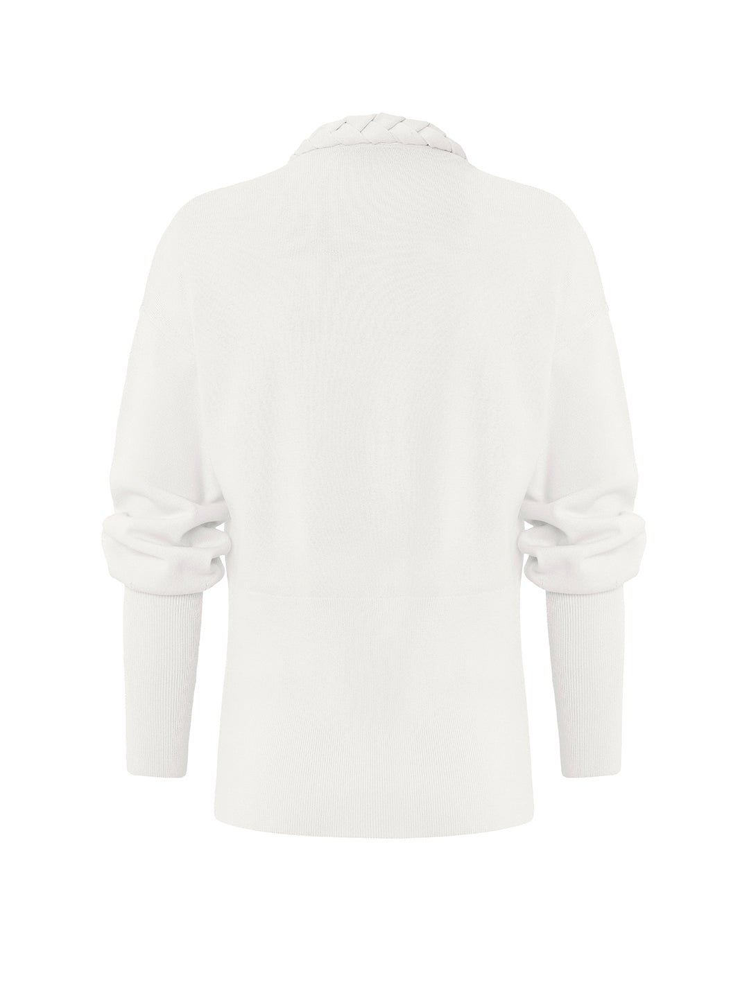 Soft Knit Cardigan With Braid Trim in Ecru