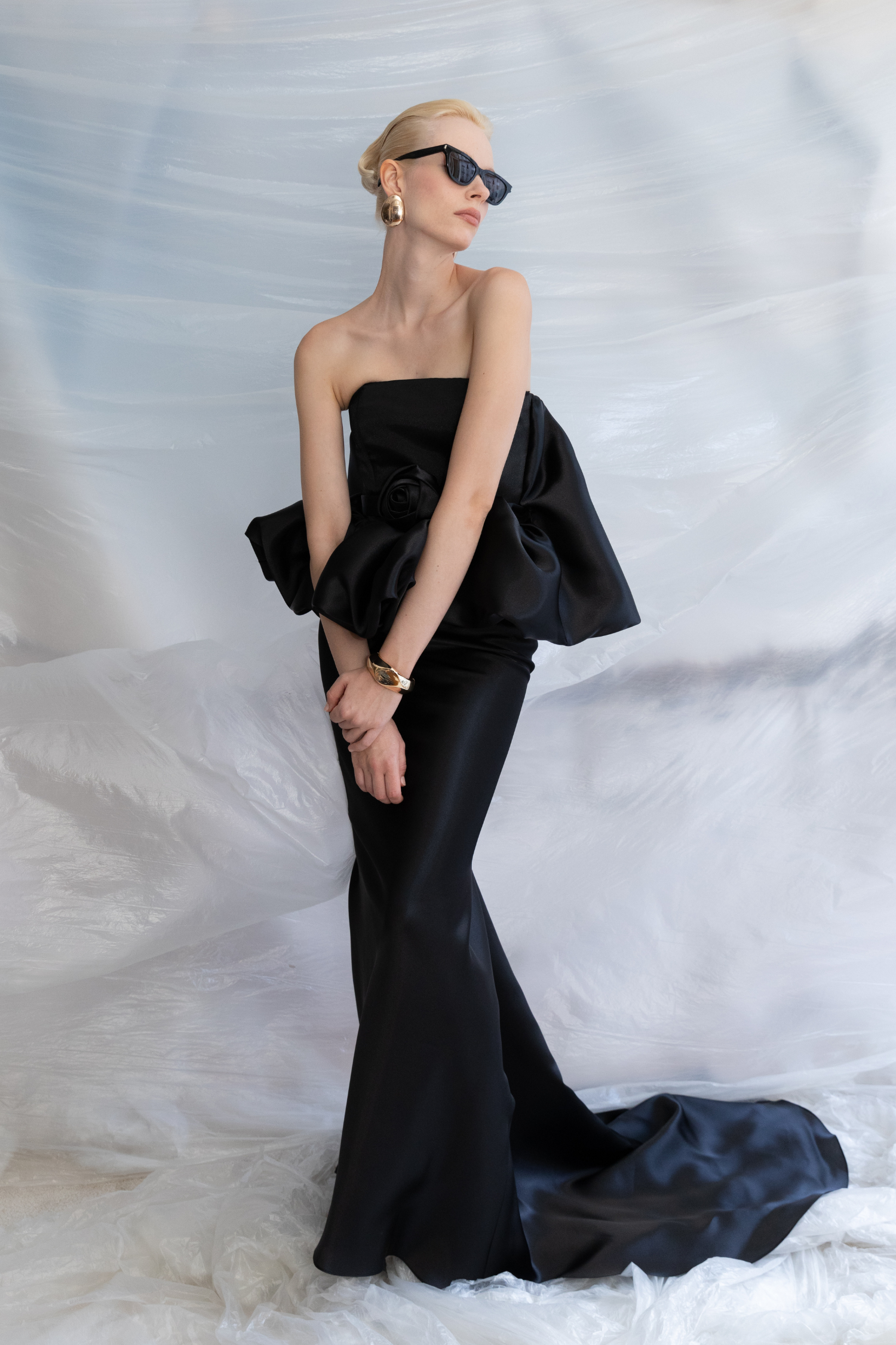 black dress train Black dress with layered train