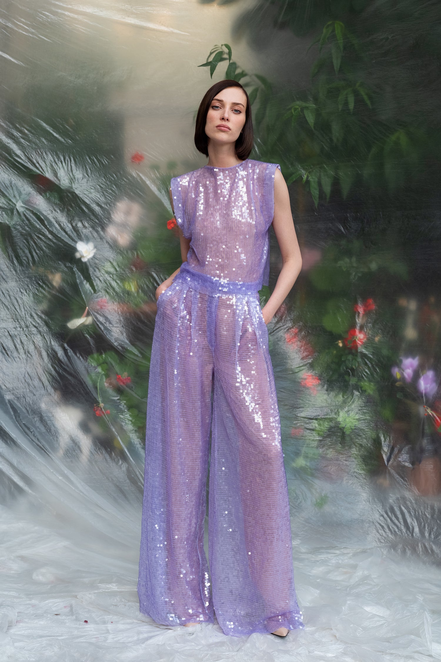 Transparent Square Sequined Blouse