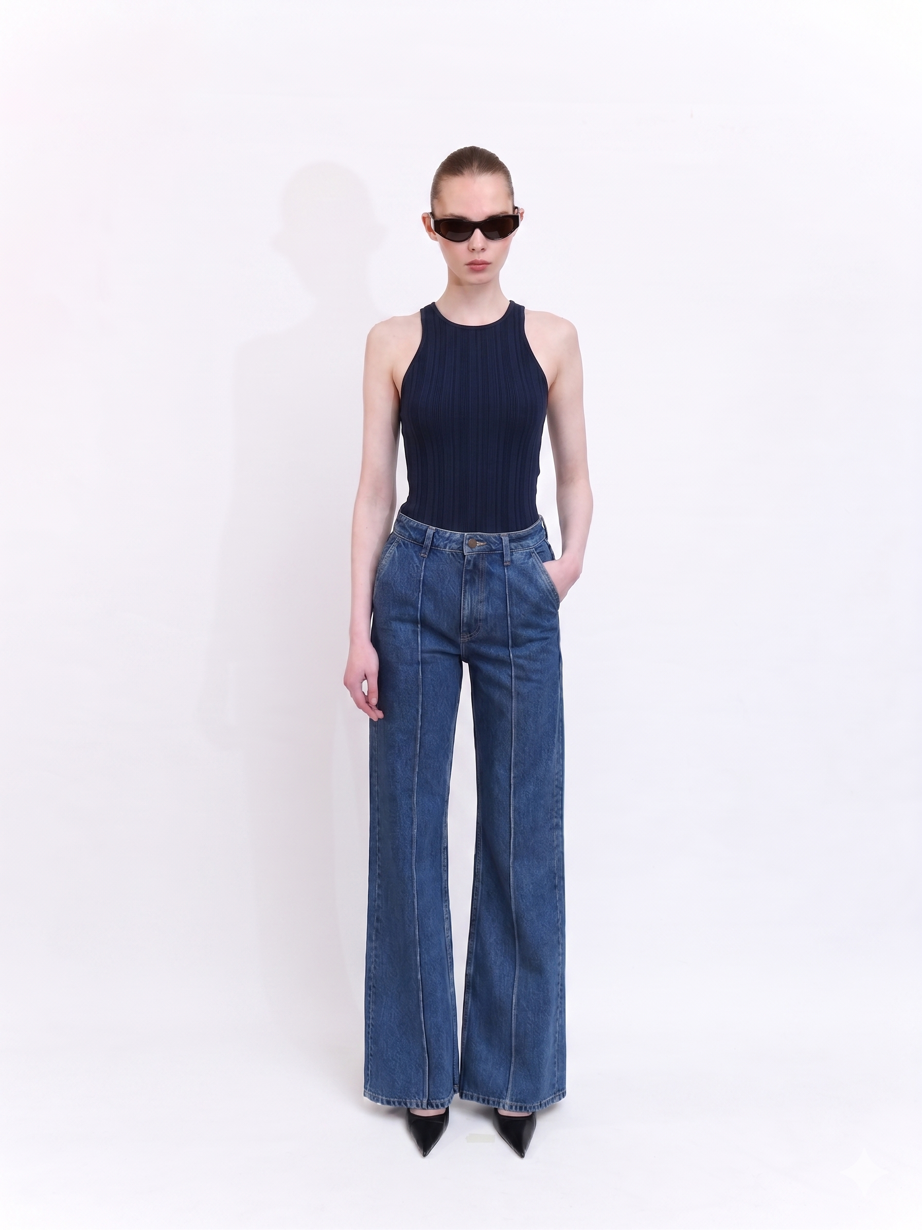 Soft Knit Halter Neck Tank Top in Navy