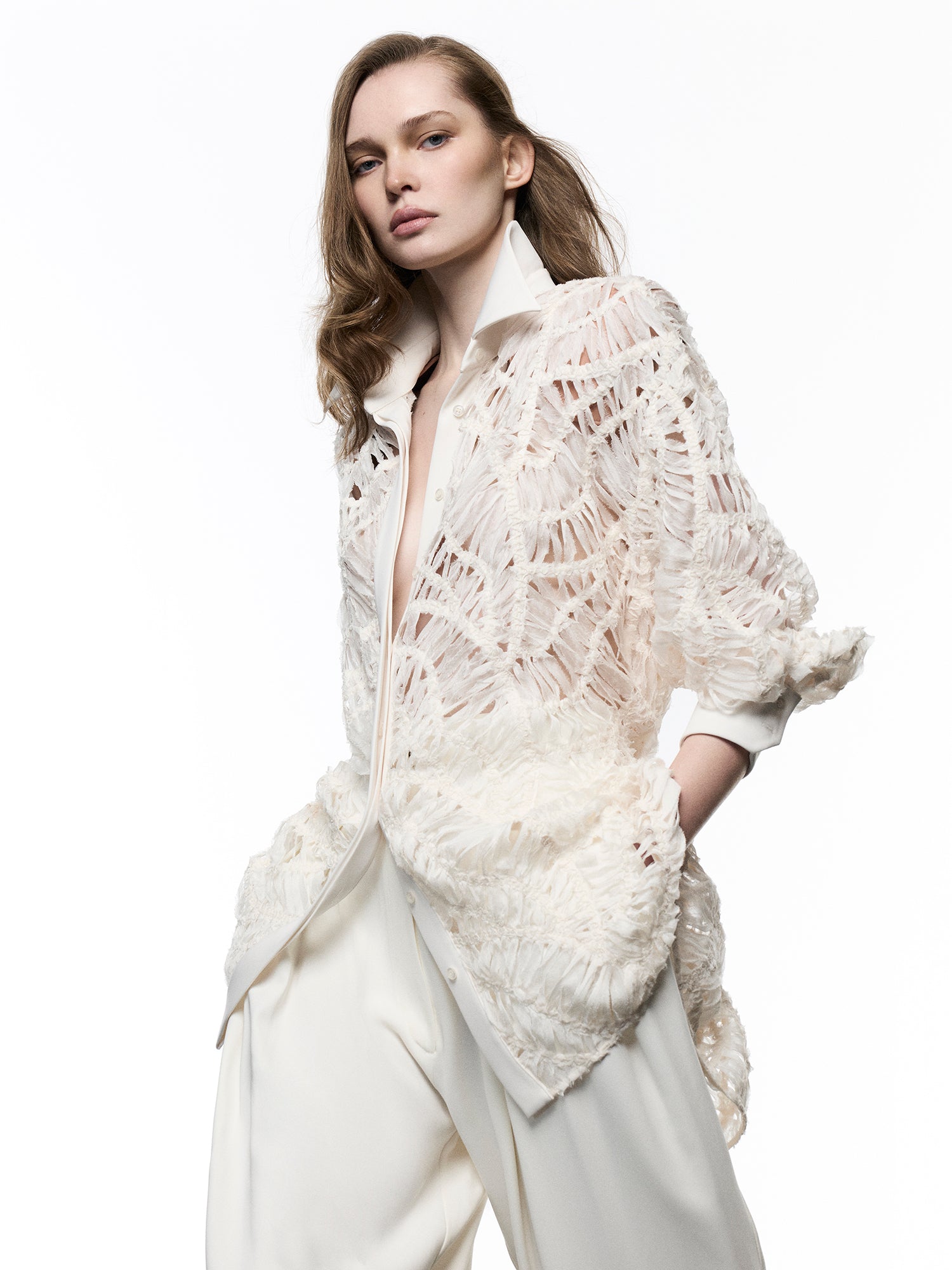 White Sheer Lace Shirt