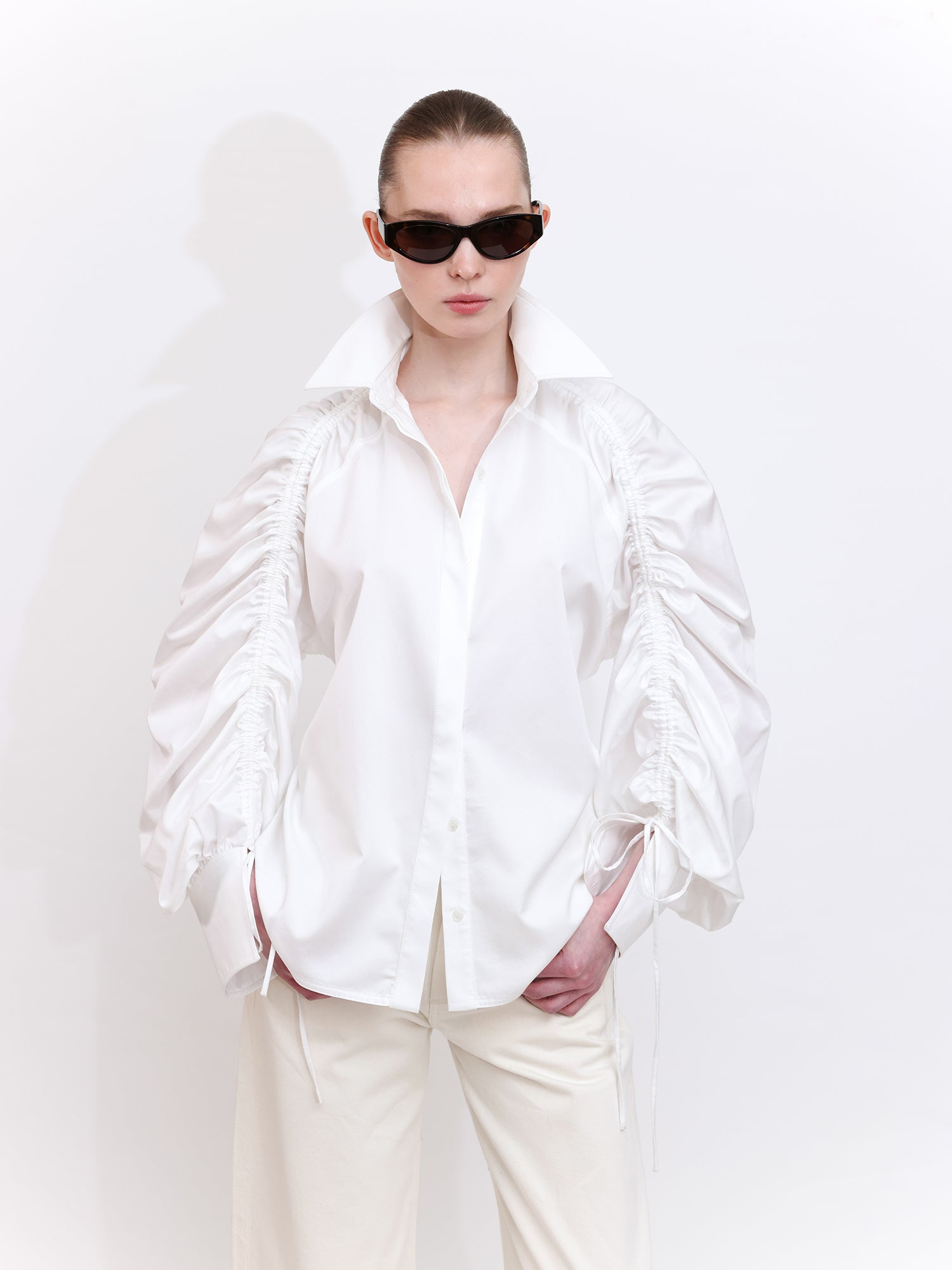 Shirt with Adjustable Drawstring Sleeves