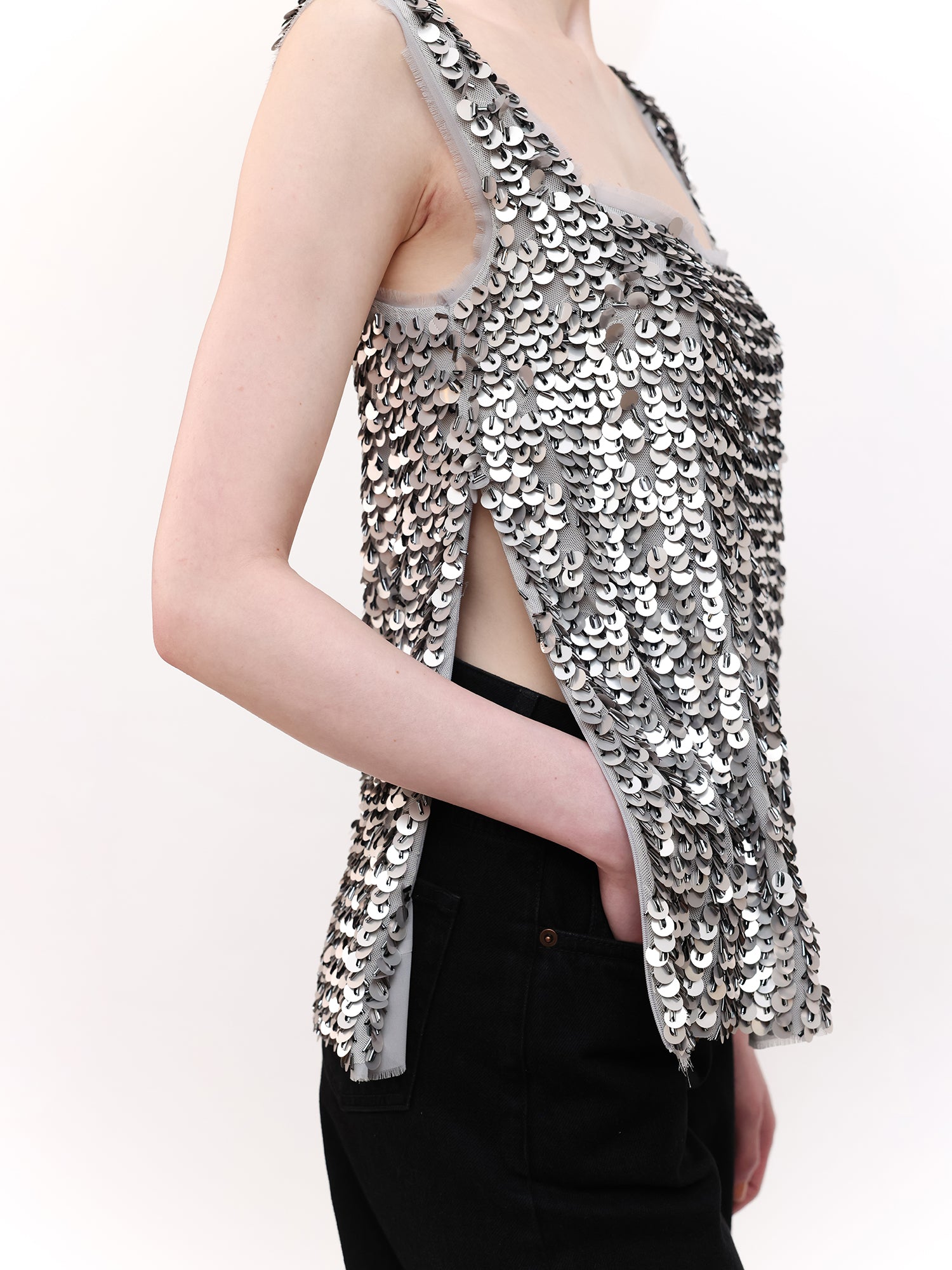 Square Neck Sequin-Detail Top