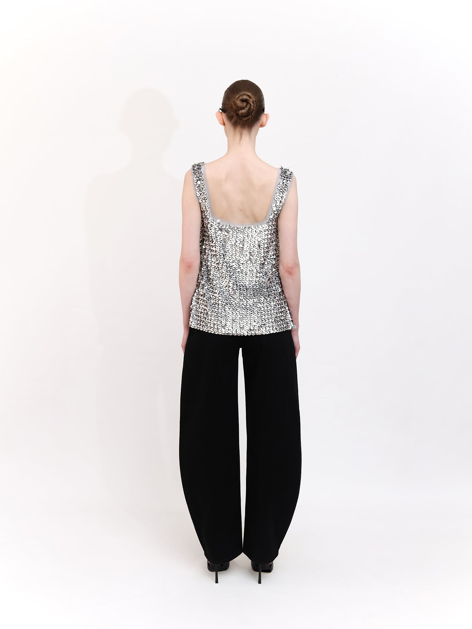 Square Neck Sequin-Detail Top