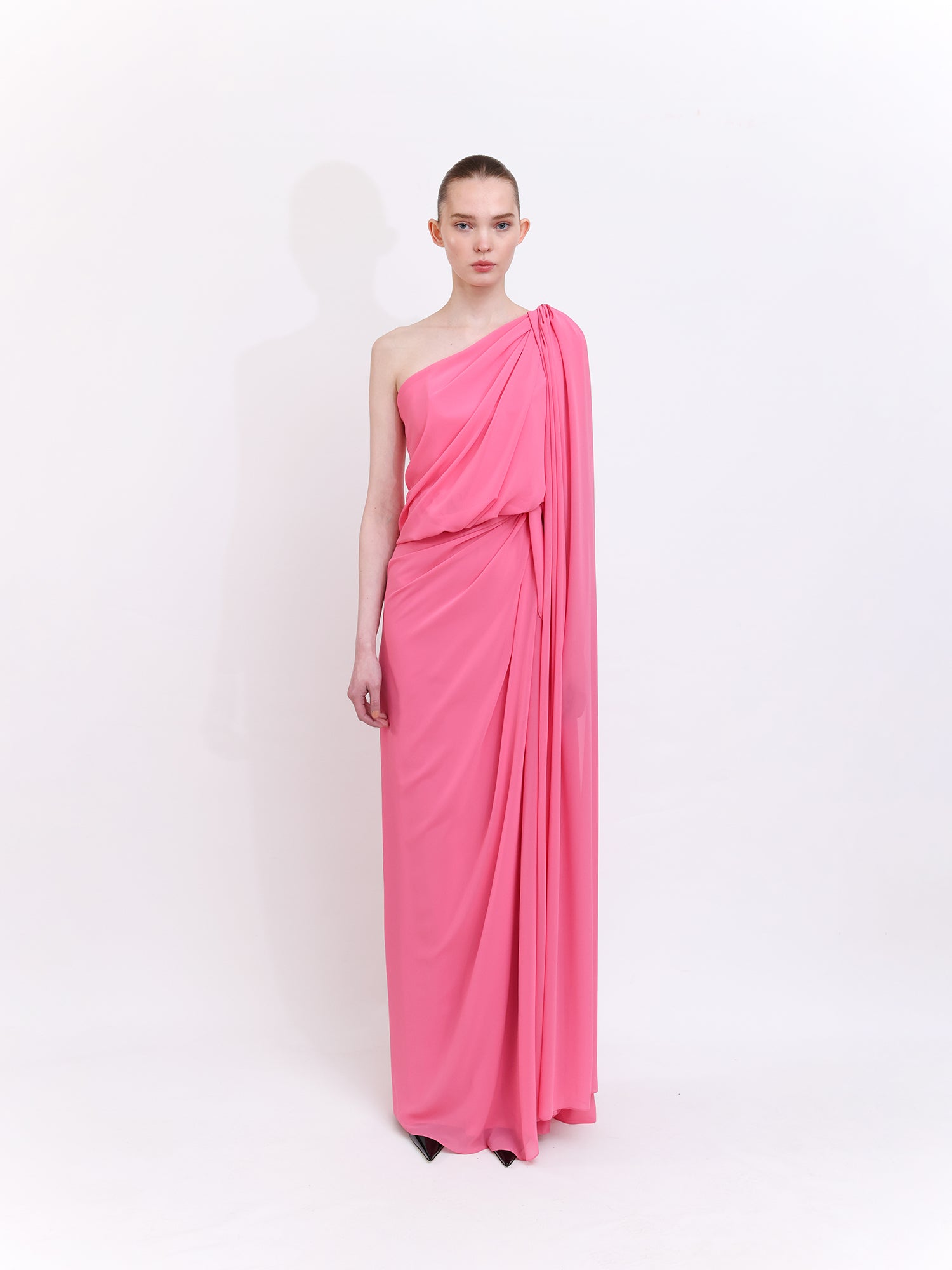 Cape-Detail Crepe Chiffon Dress