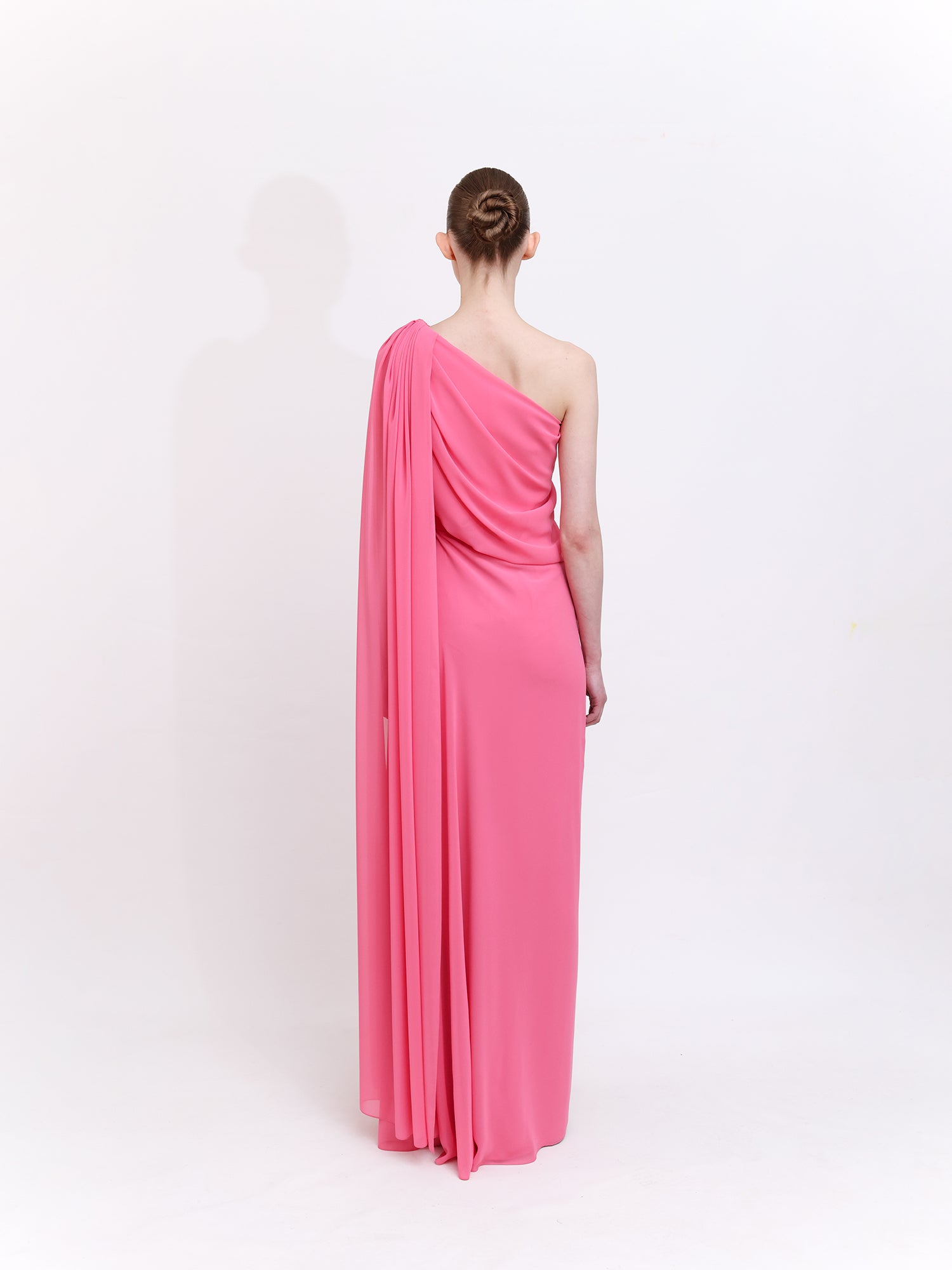 Cape-Detail Crepe Chiffon Dress