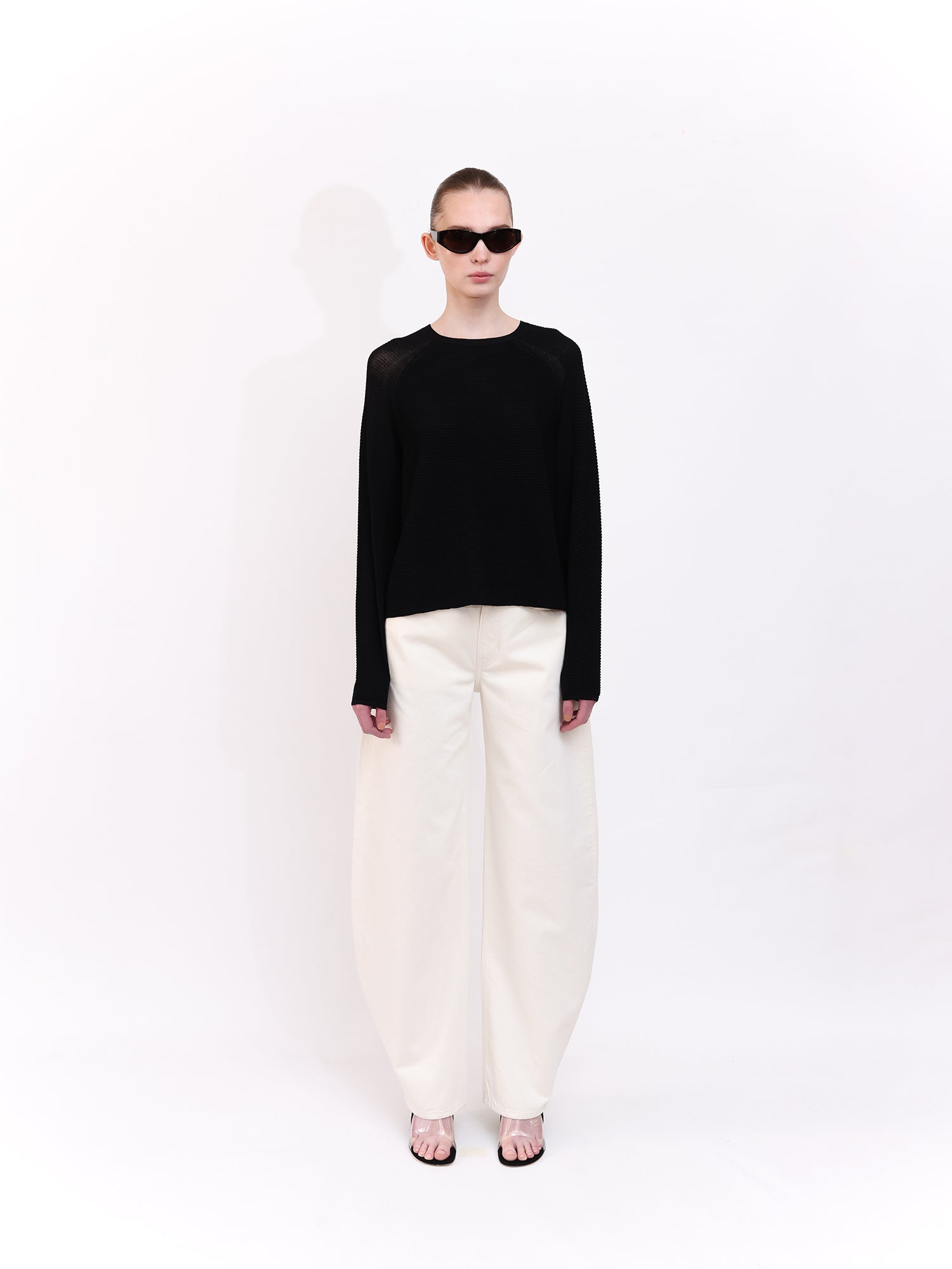 Soft Knit Top with Raglan Cut Sleeve in Black