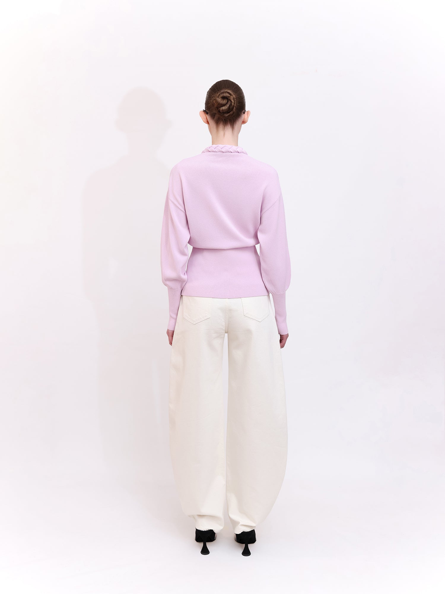 Soft Knit Cardigan With Braid Trim in Lavender