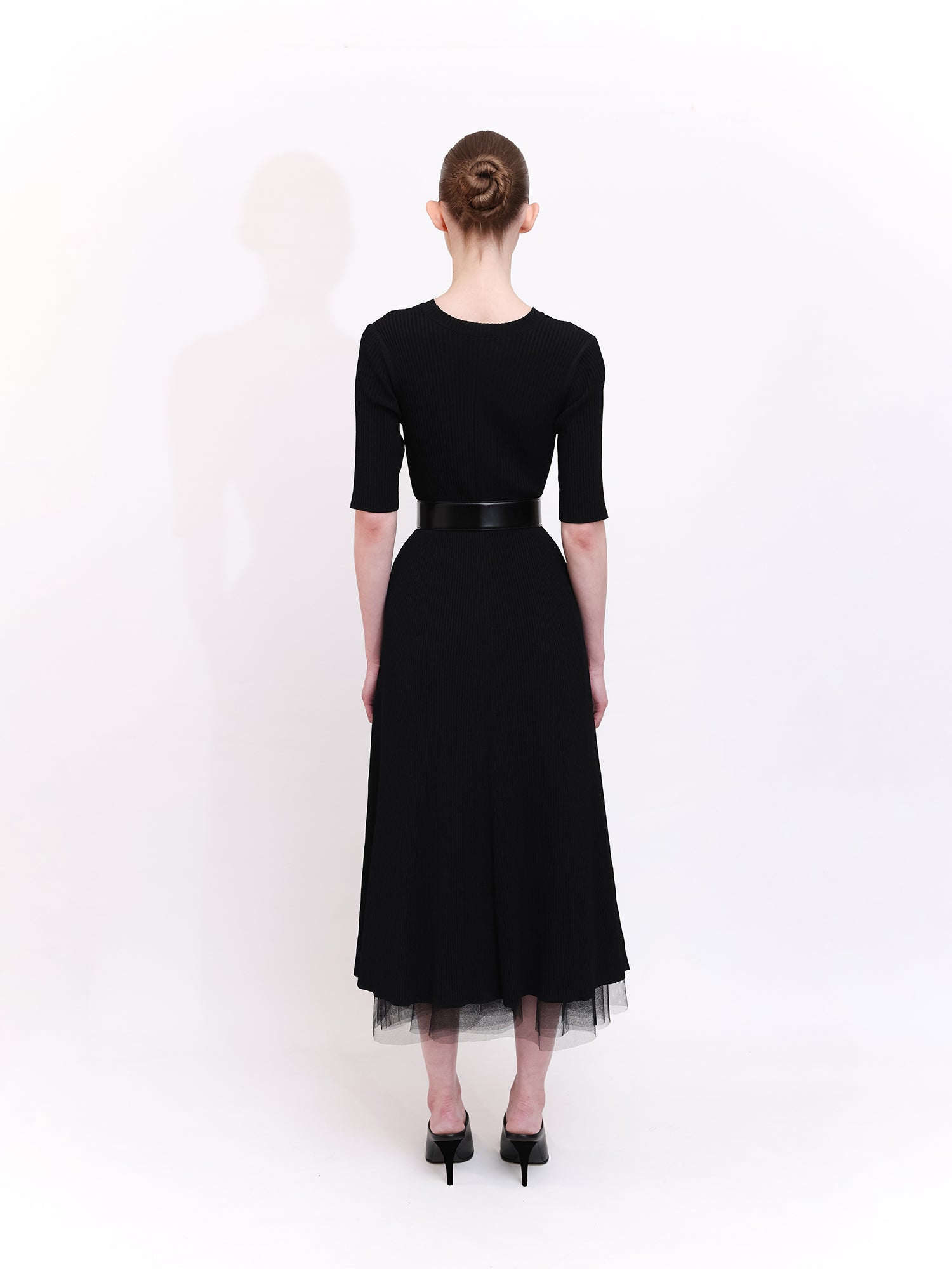 Soft Knit Midi Dress with Short Sleeves in Black