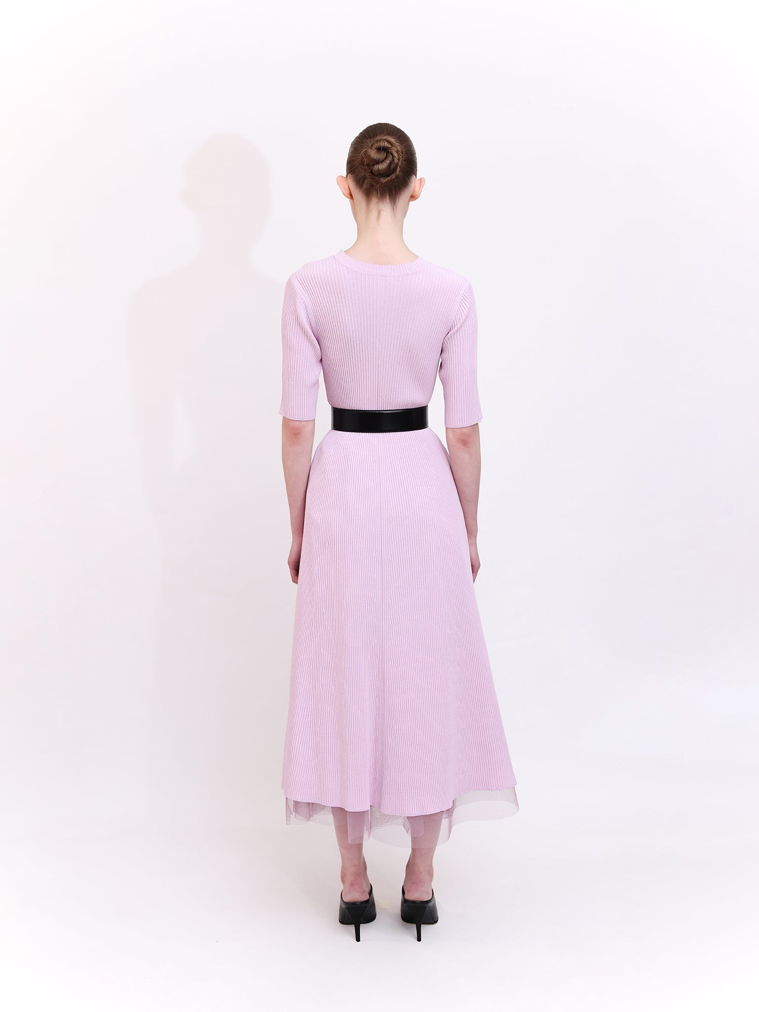Soft Knit Midi Dress with Short Sleeves in Lavender