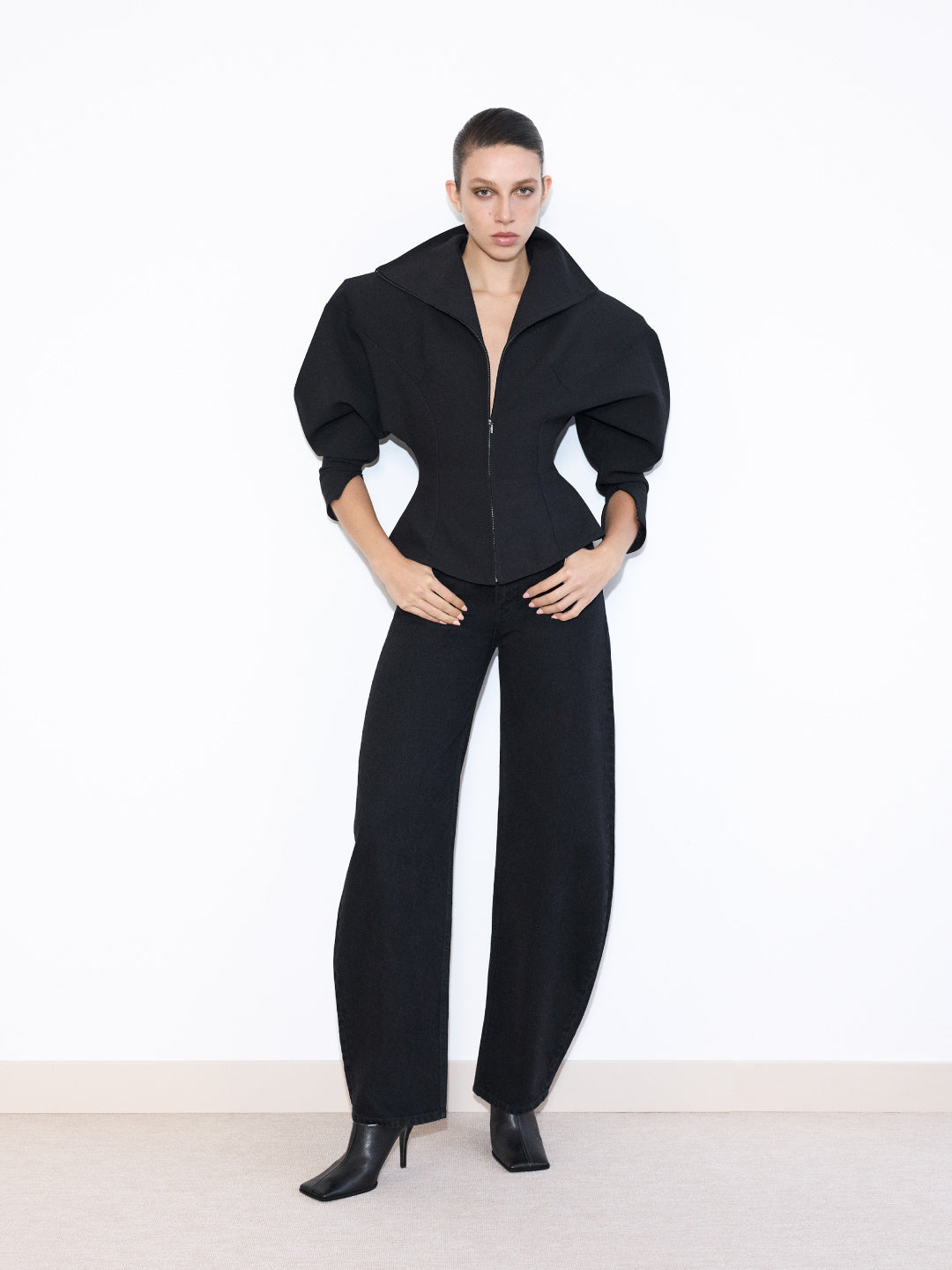 Black Tailored Blazer with Removable Shoulder Pads