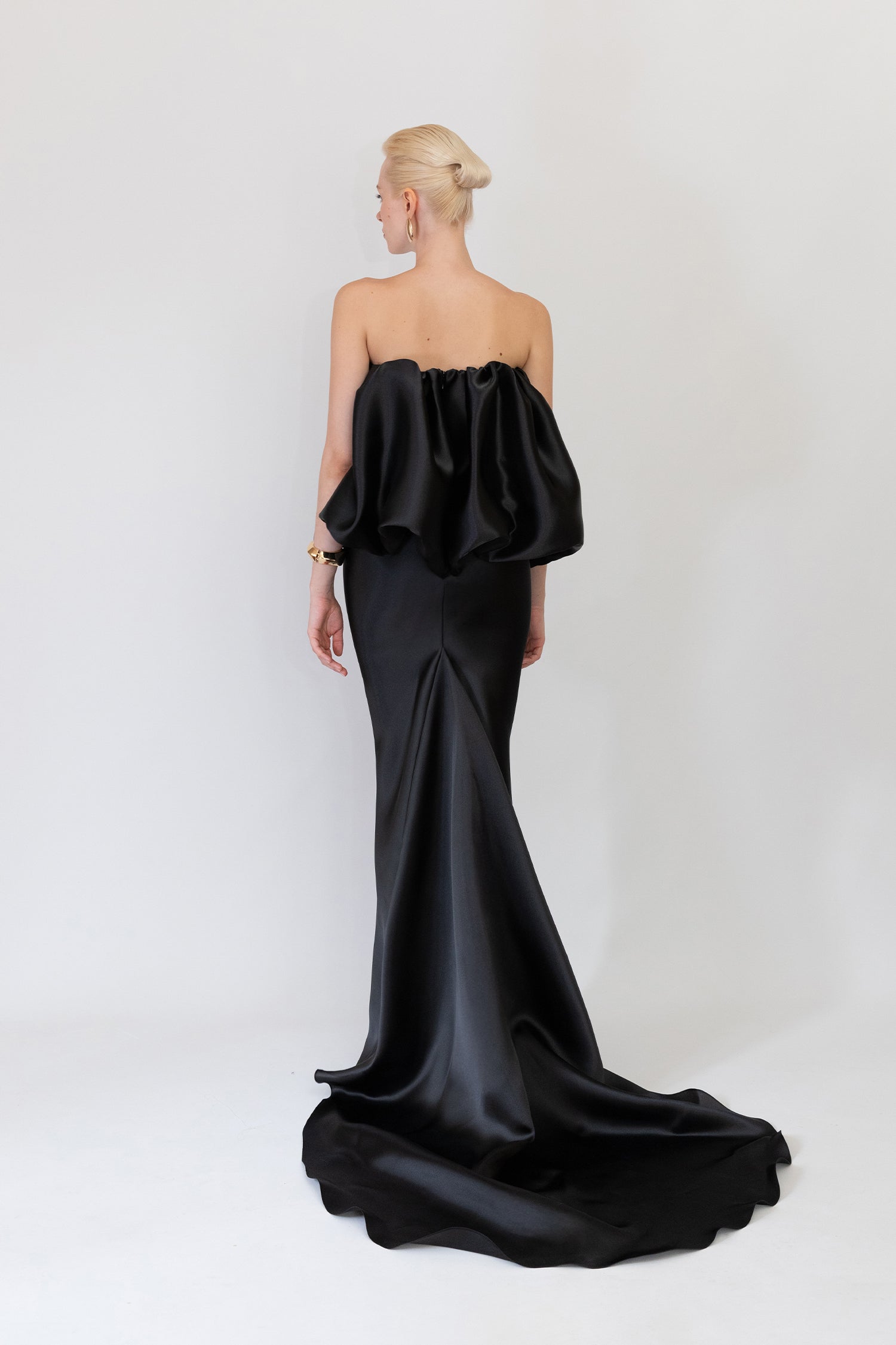 Black Organza Corseted Mermaid Gown with Train