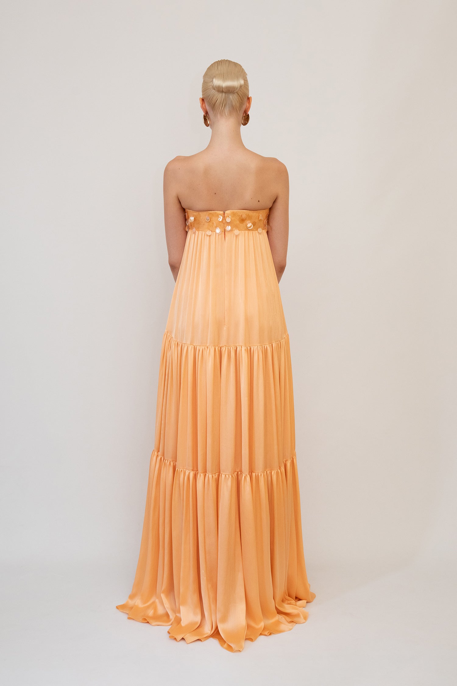 Chiffon Floss, Strapless Dress with Wide Cut Sequin Fitted from Bust
