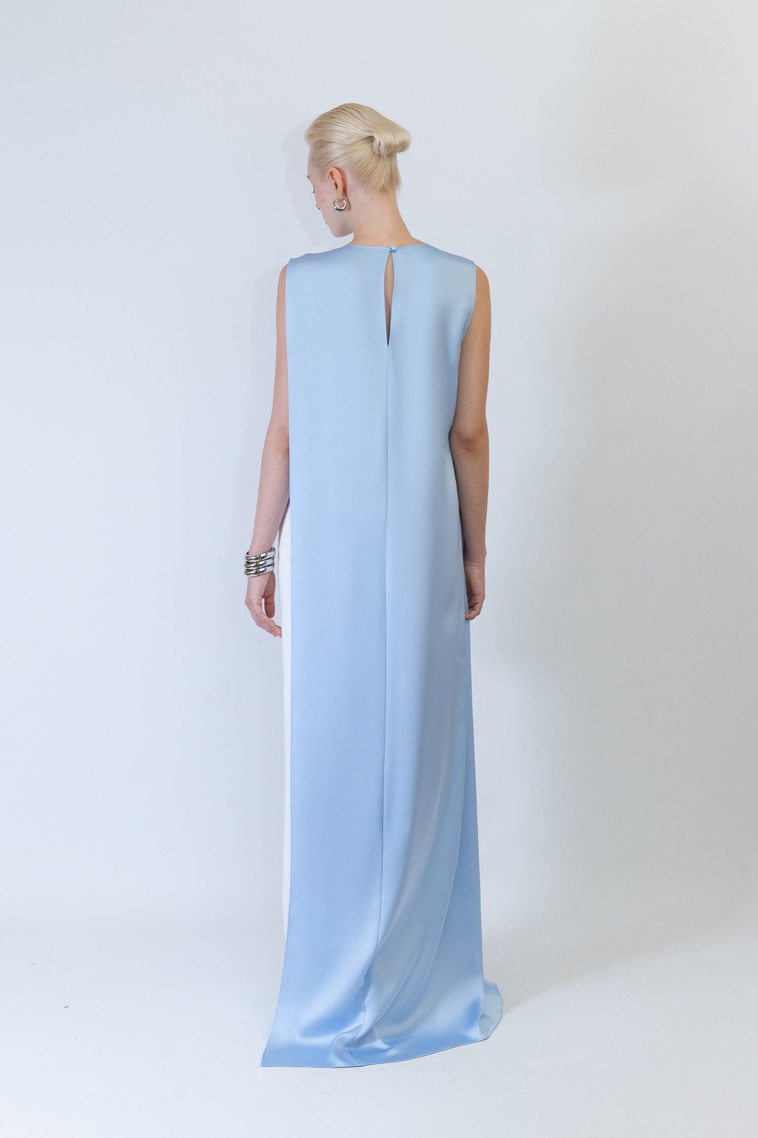 Crepe Two Layered Dress with Asymmetric Cut and Knot Detail from One Side