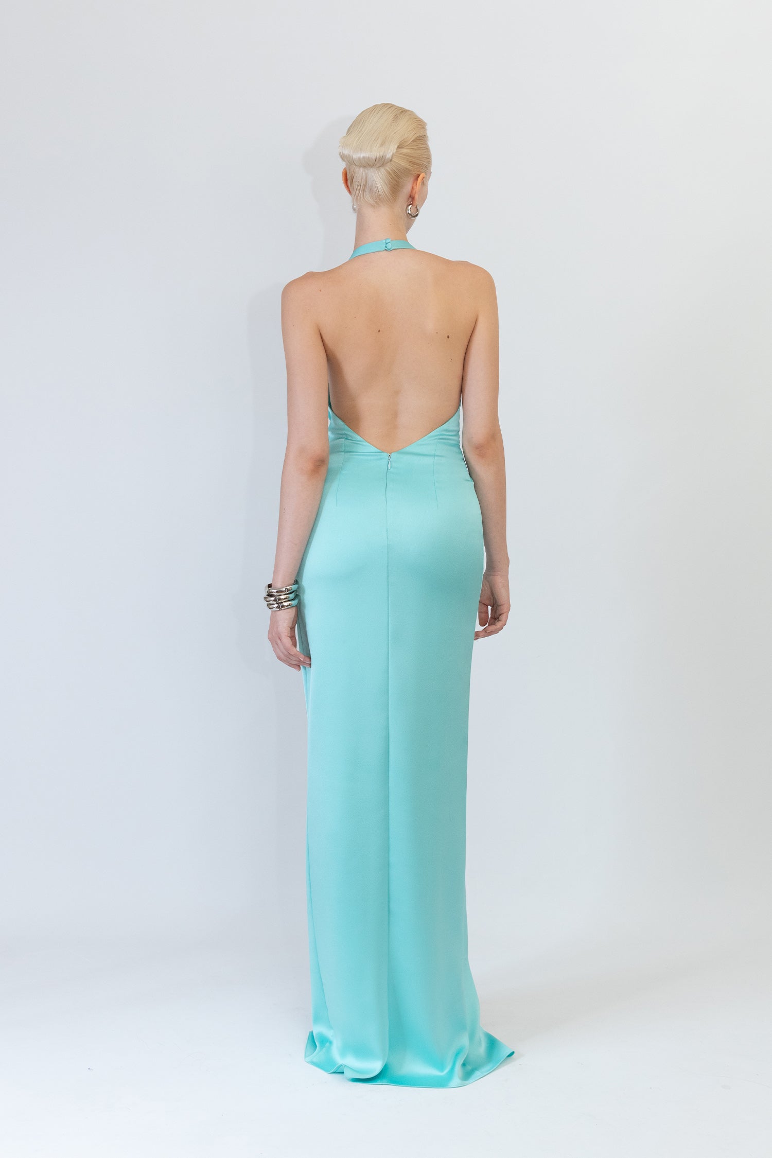 Crepe Gown with Deep V-Neck and Draped Center