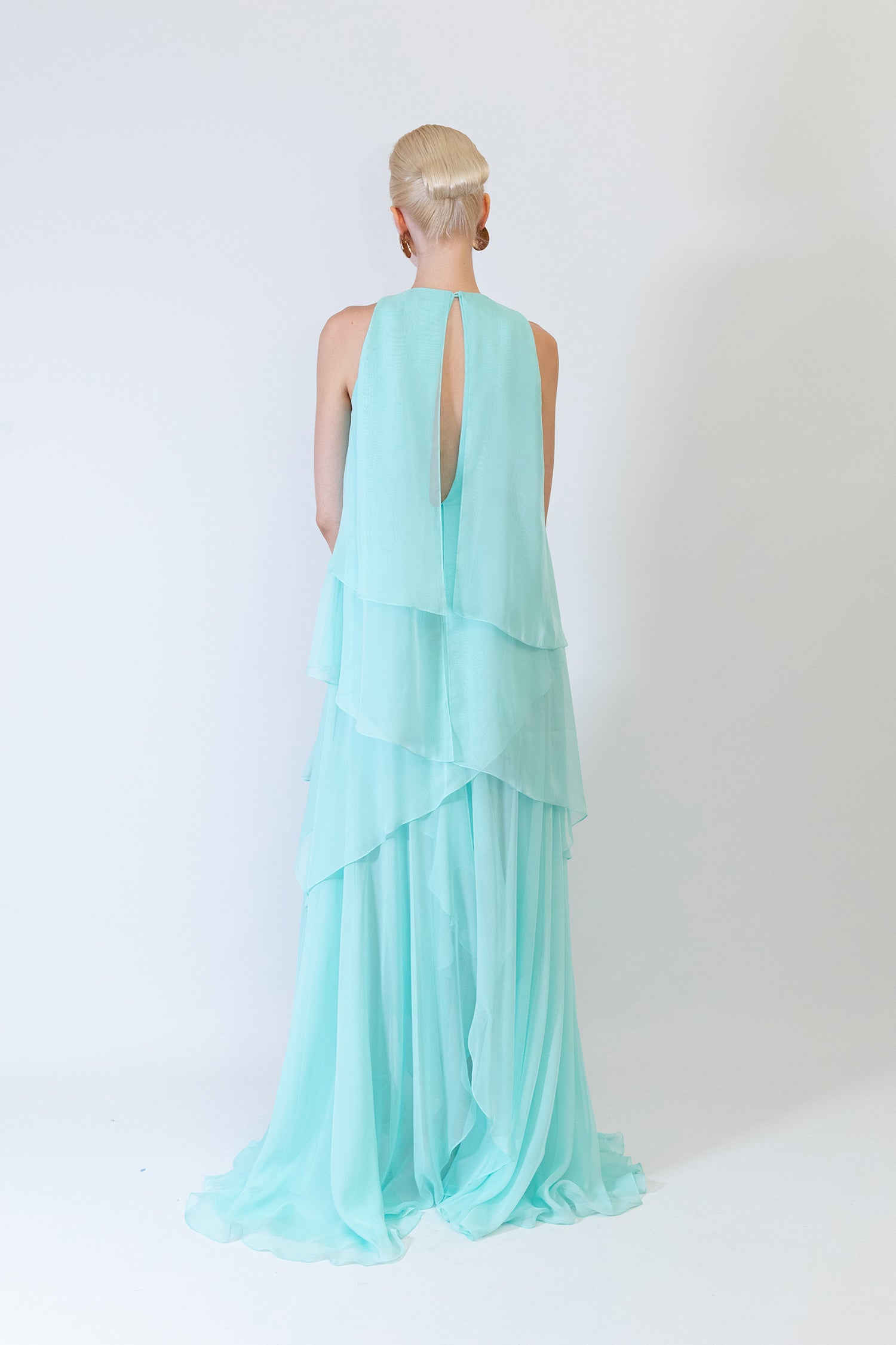 Asymmetrical Wide-Cut Chiffon Dress with Layered Design