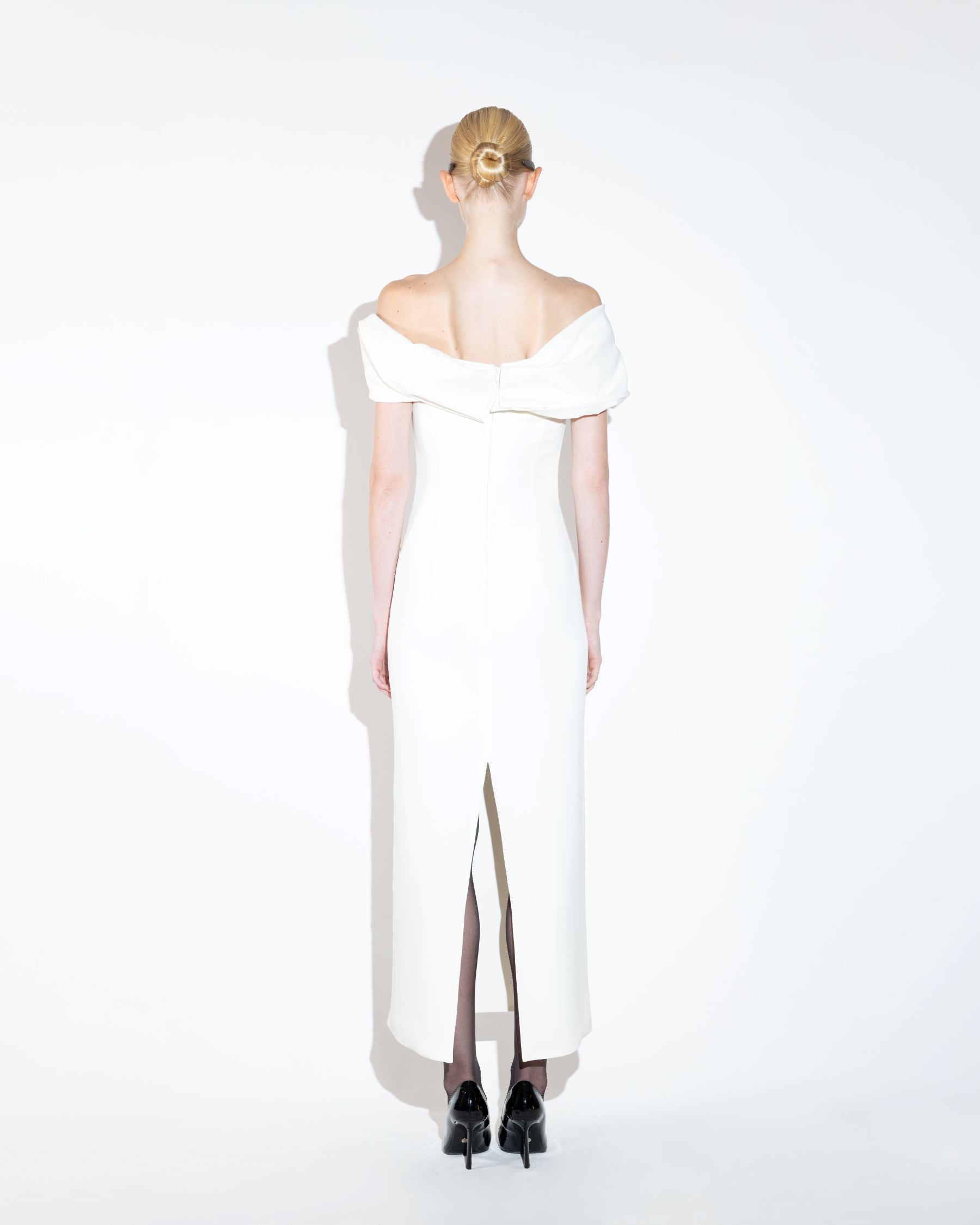 Ecru Crepe Evening Dress