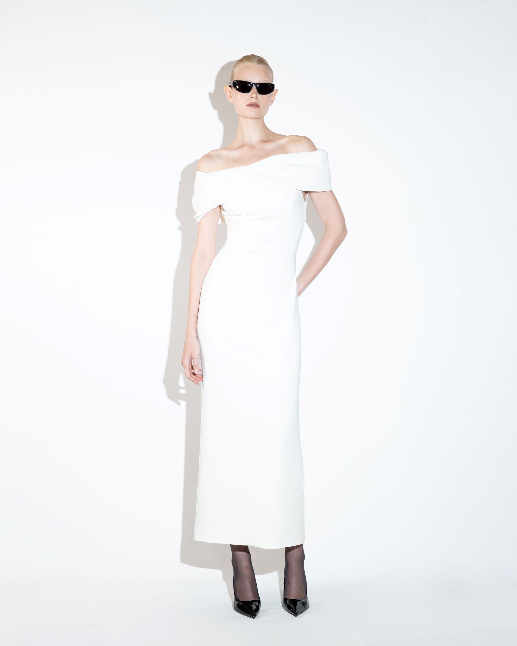 Ecru Crepe Evening Dress
