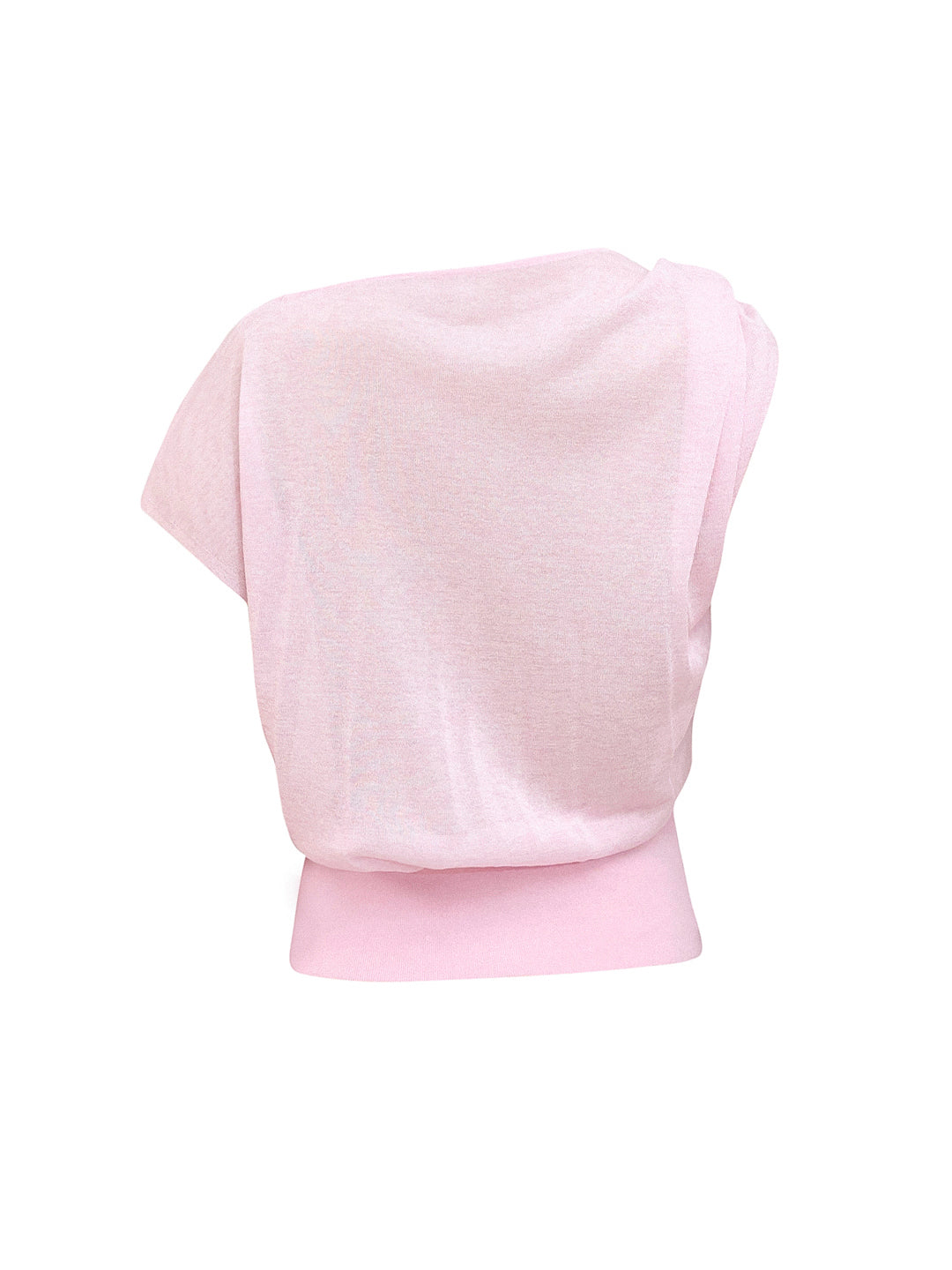Soft Knit Top With Asymmetric Shoulder Accessory Detail in Pink