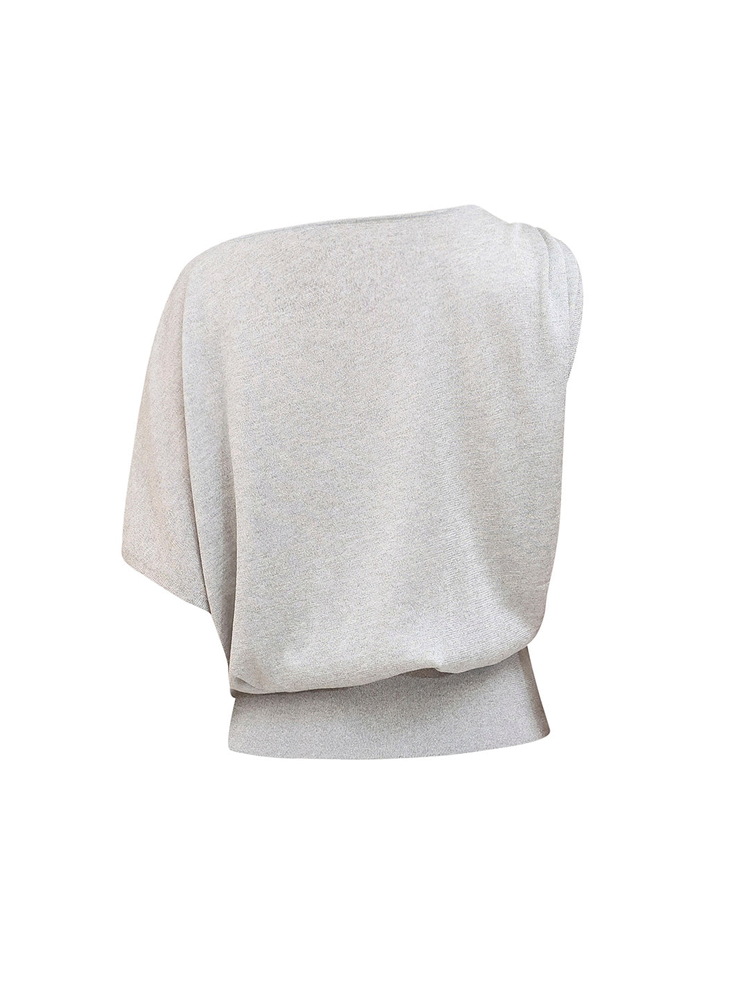 Soft Knit Top With Asymmetric Shoulder Accessory Detail in Grey
