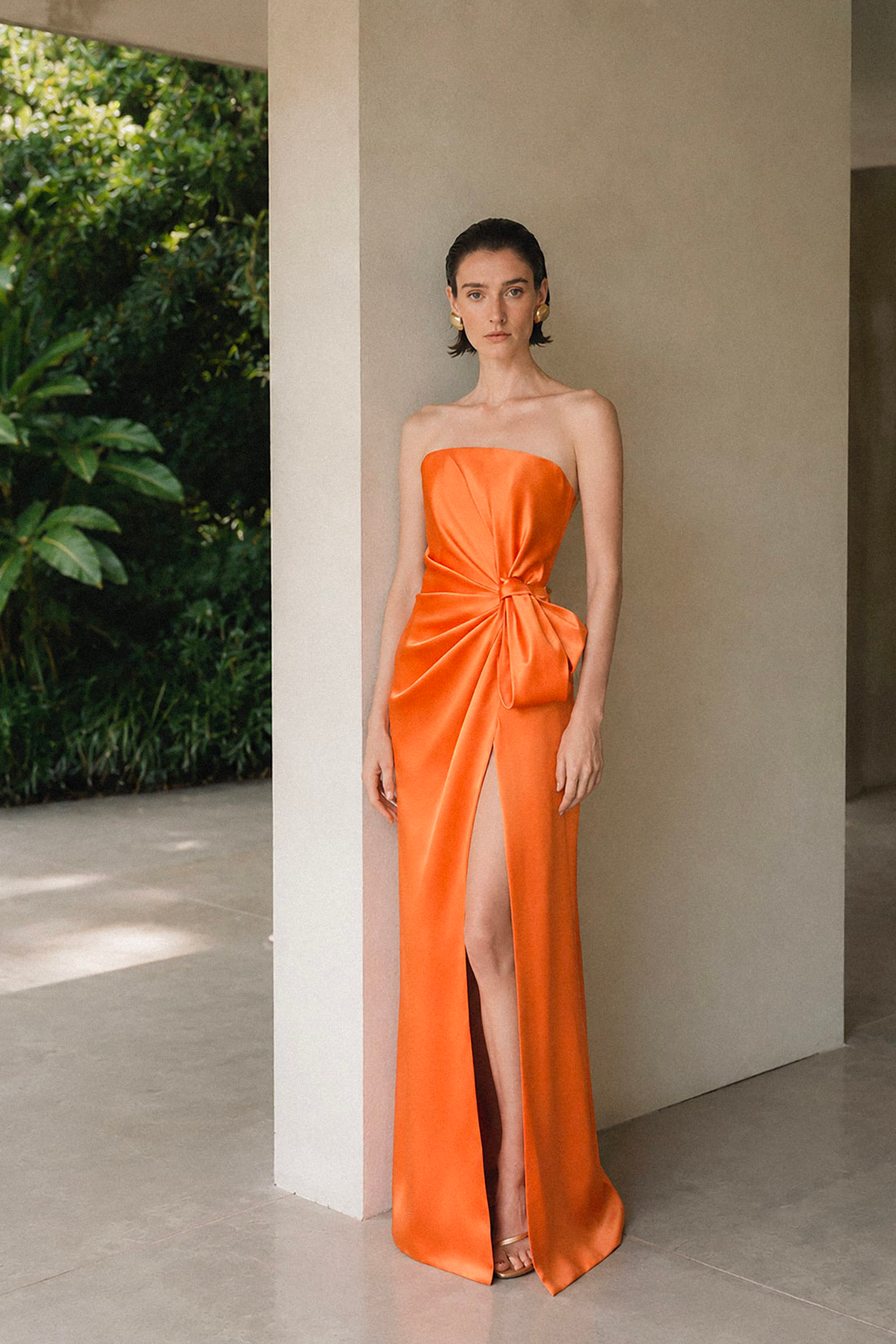 Strapless Draped Sateen Crepe Dress