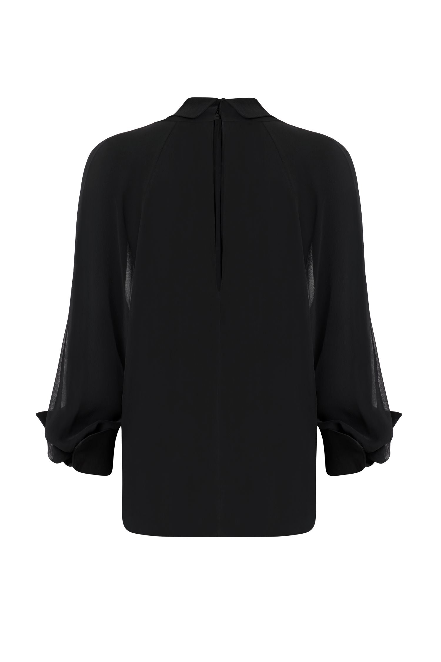Black Chiffon Shirt with Bow Detail