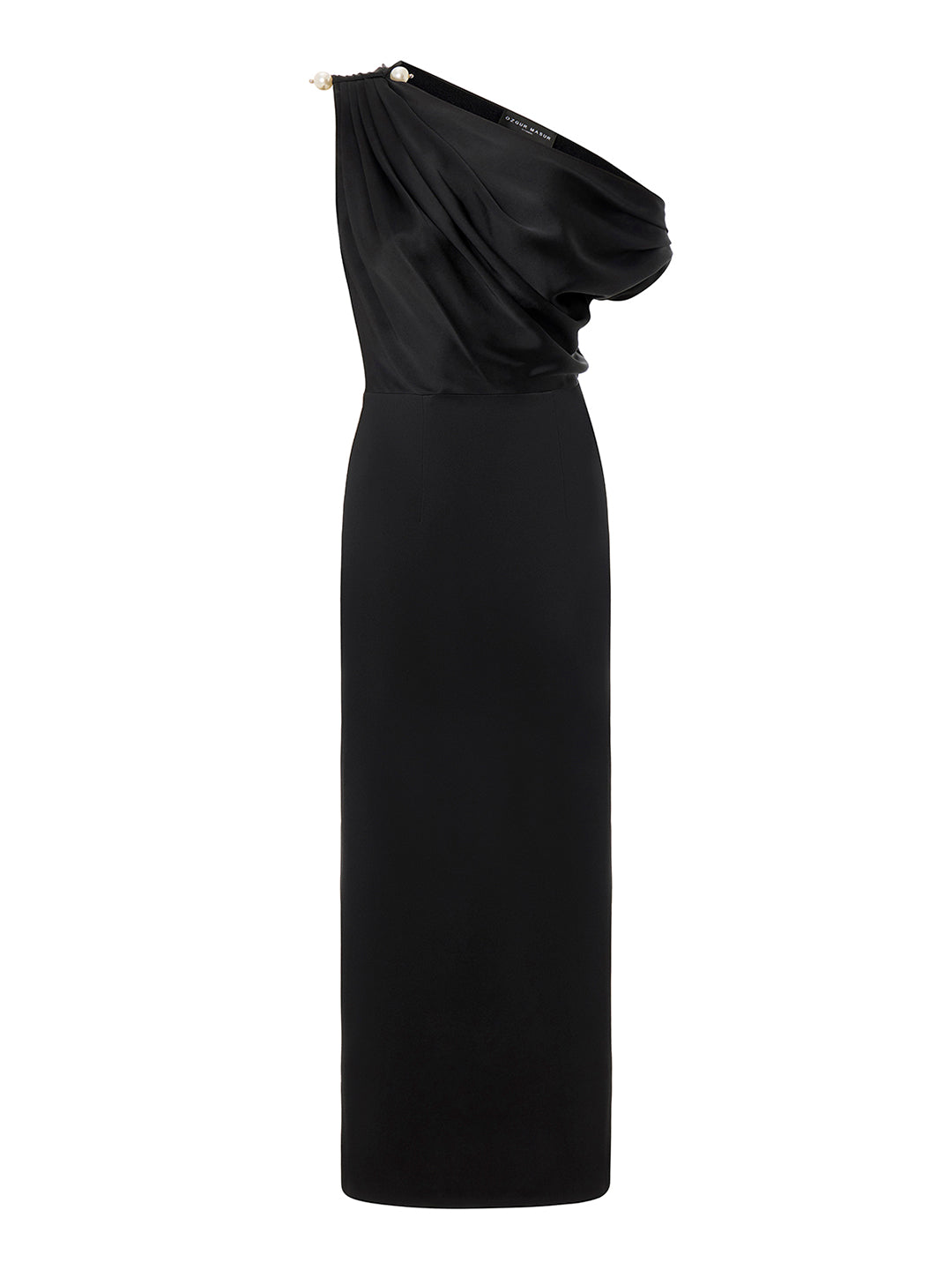 Asymmetric Shoulders Dress With Pearl Accessory