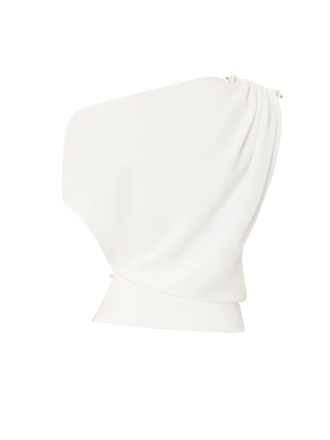 Asymmetric Shoulder Top With Pearl Accessory in White