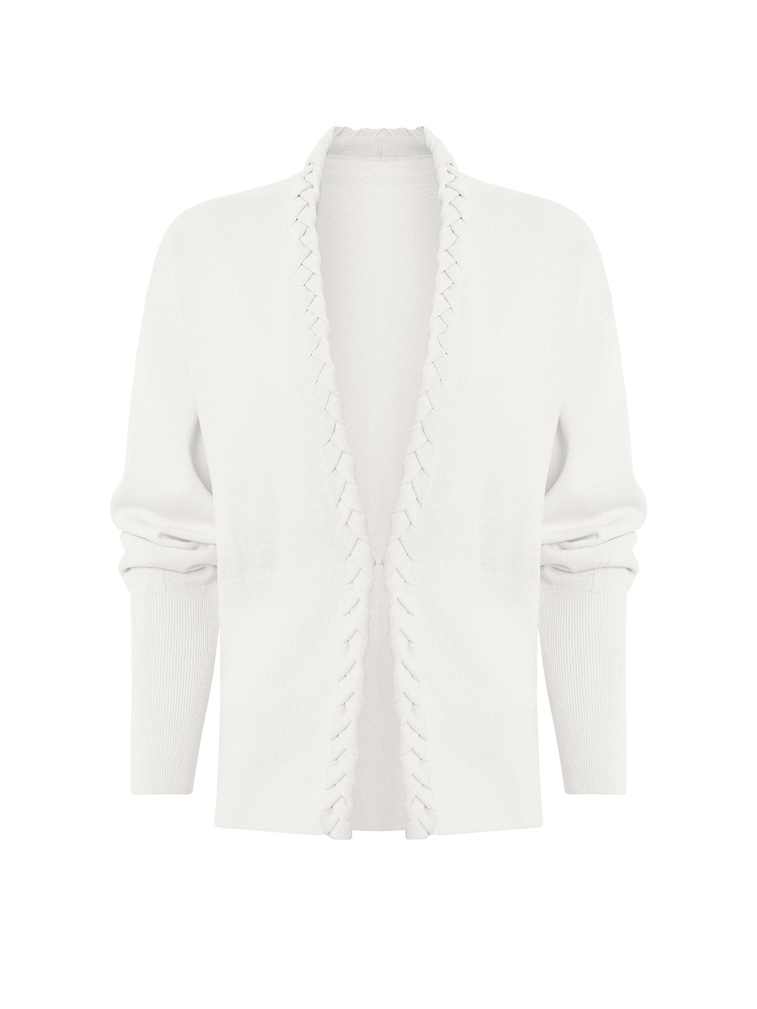 Soft Knit Cardigan With Braid Trim in Ecru