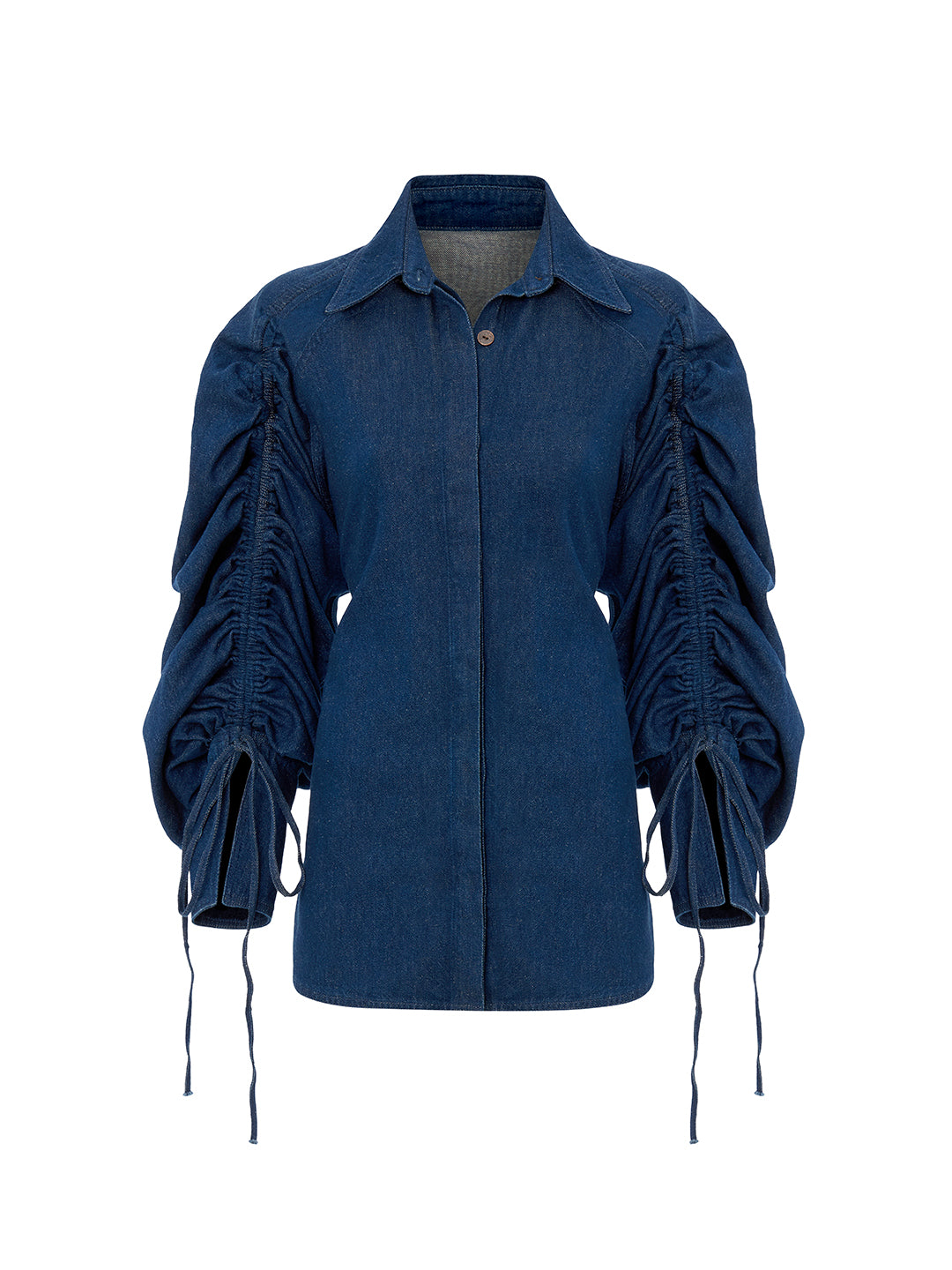 Linen Denim Shirt with Adjustable Drawstring Sleeves