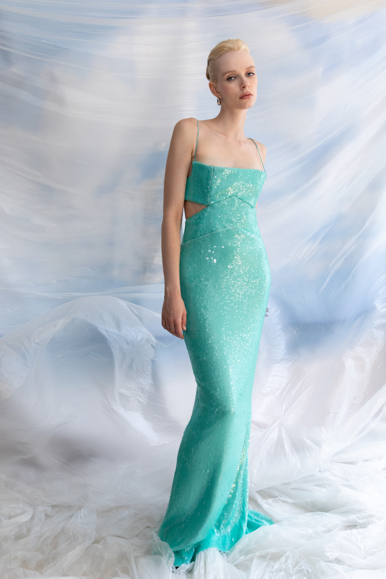 Sequin Strapless Gown with Back Cut-Out