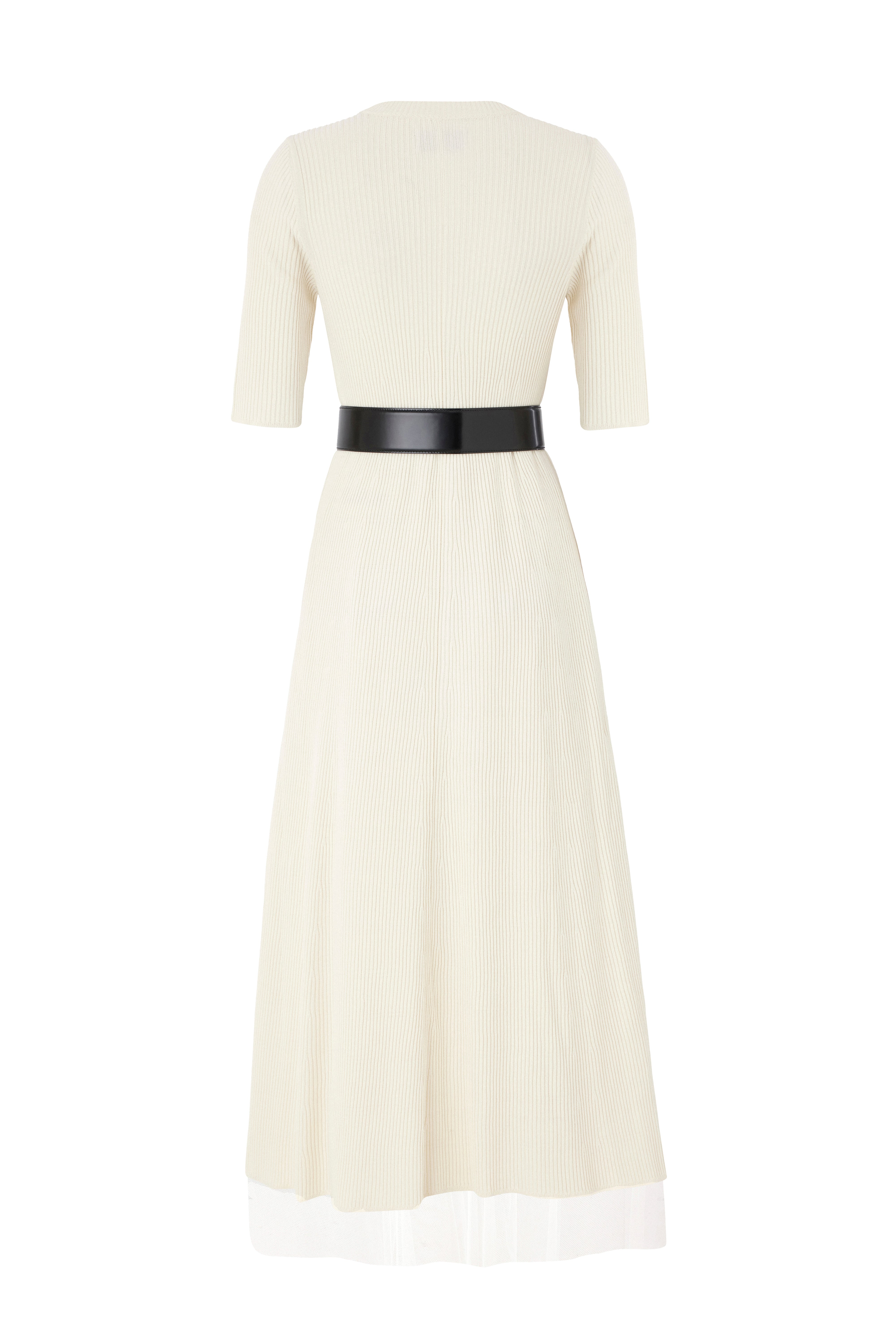 Soft Knit Midi Dress with Short Sleeves in Ecru