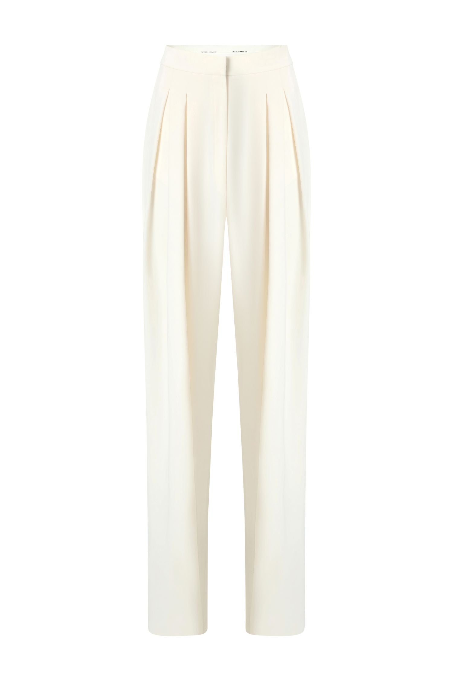 Ecru Wide-Leg Pleated Front Trousers
