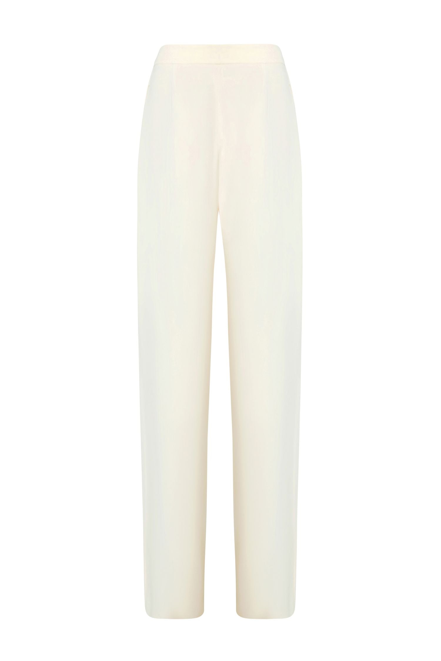Ecru Wide-Leg Pleated Front Trousers