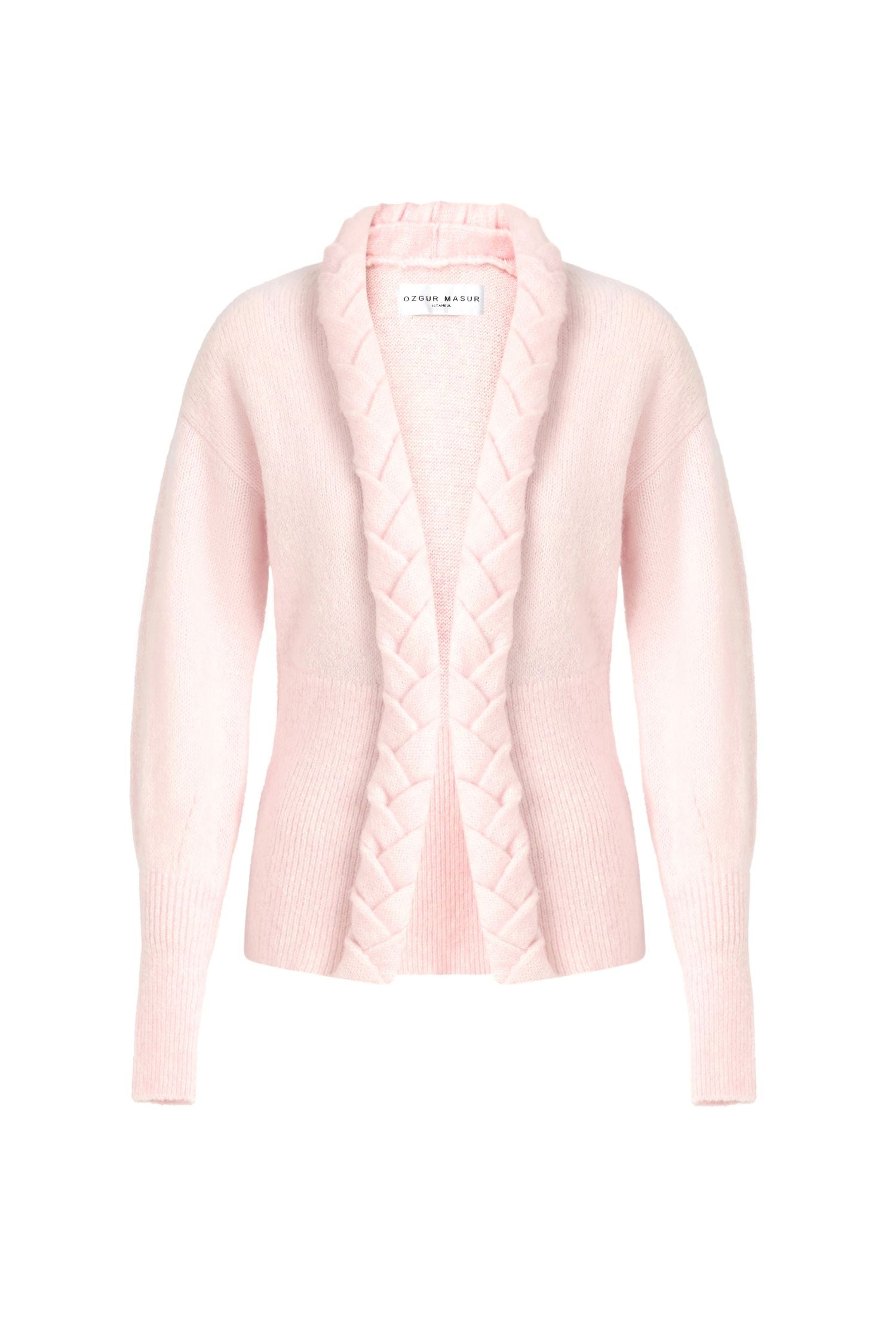 Pink Color Soft Knit Cardigan with Braid Trim