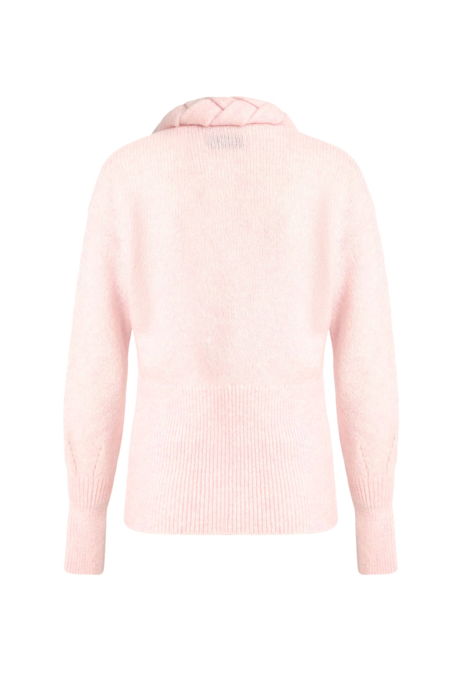 Pink Color Soft Knit Cardigan with Braid Trim