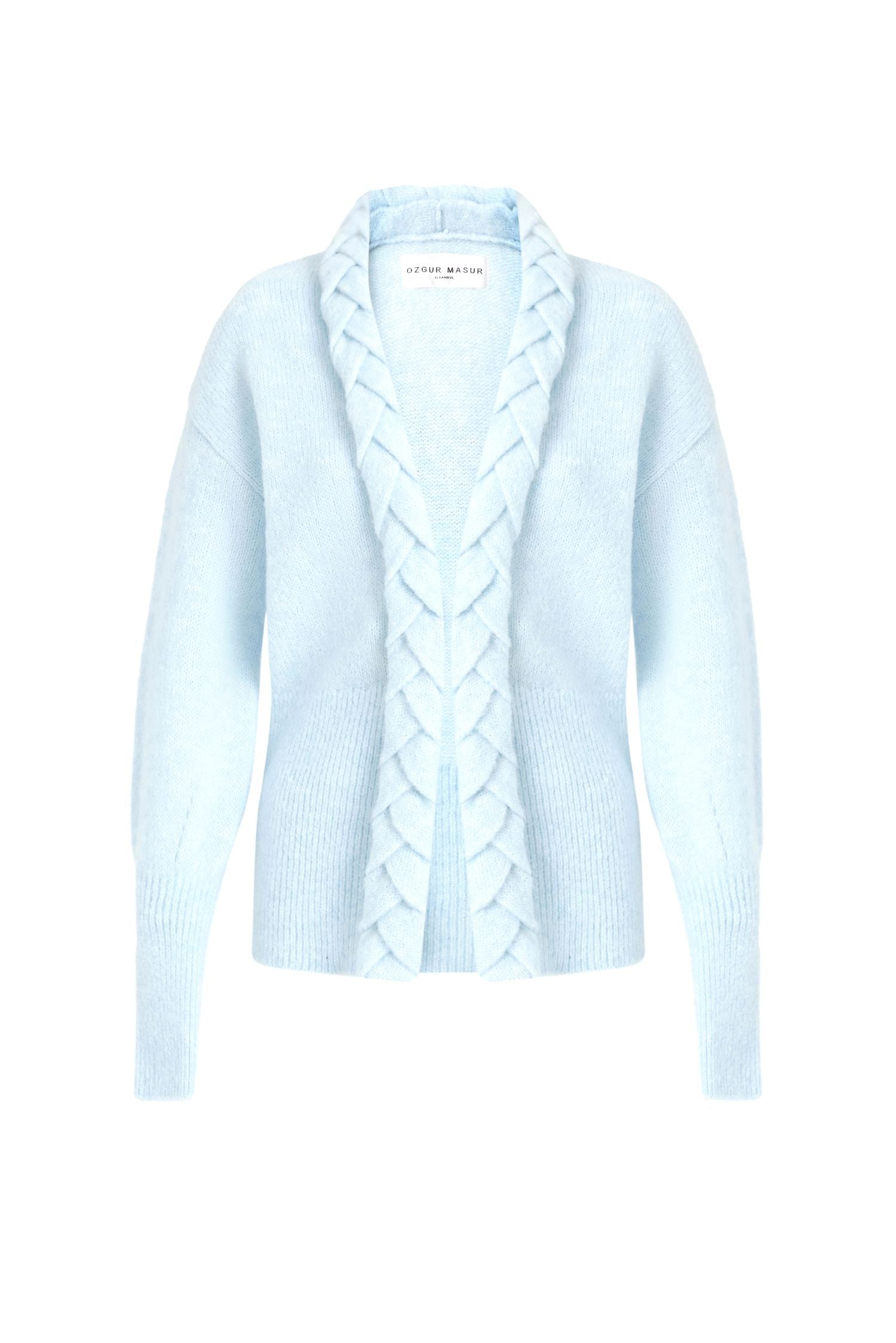 Blue Color Soft Knit Cardigan with Braid Trim