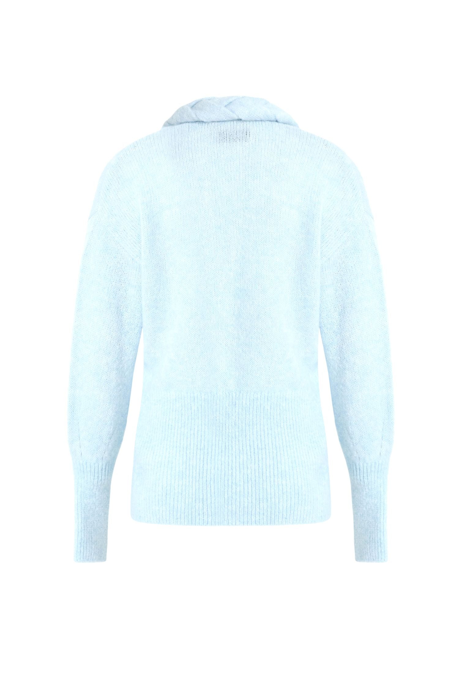 Blue Color Soft Knit Cardigan with Braid Trim