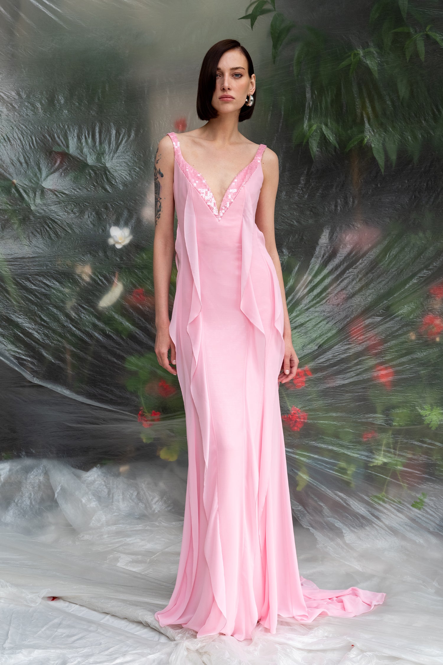 Sequined Chiffon Gown