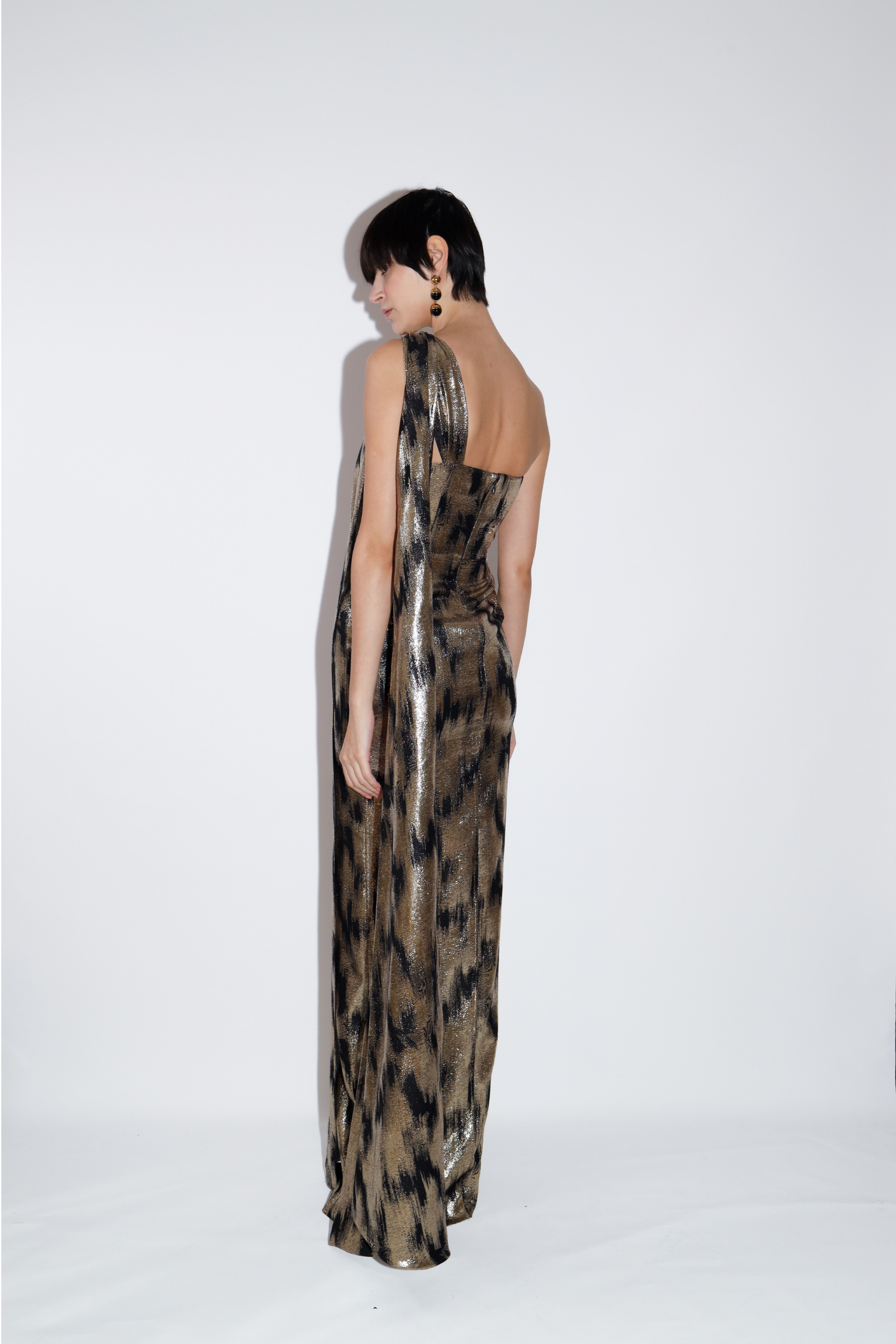 One Shoulder Jacquard Gown