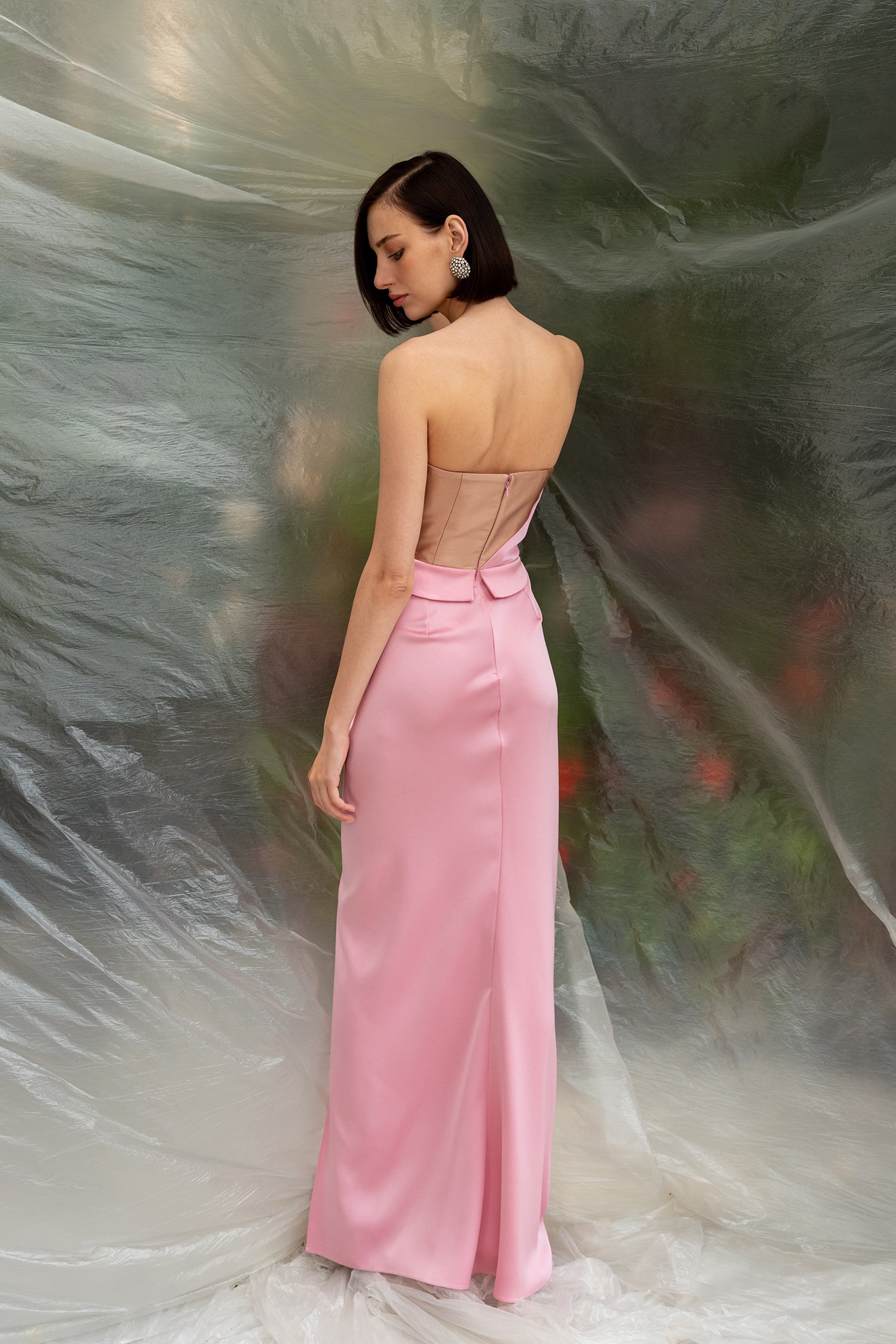 Crepe Satin Corseted Gown