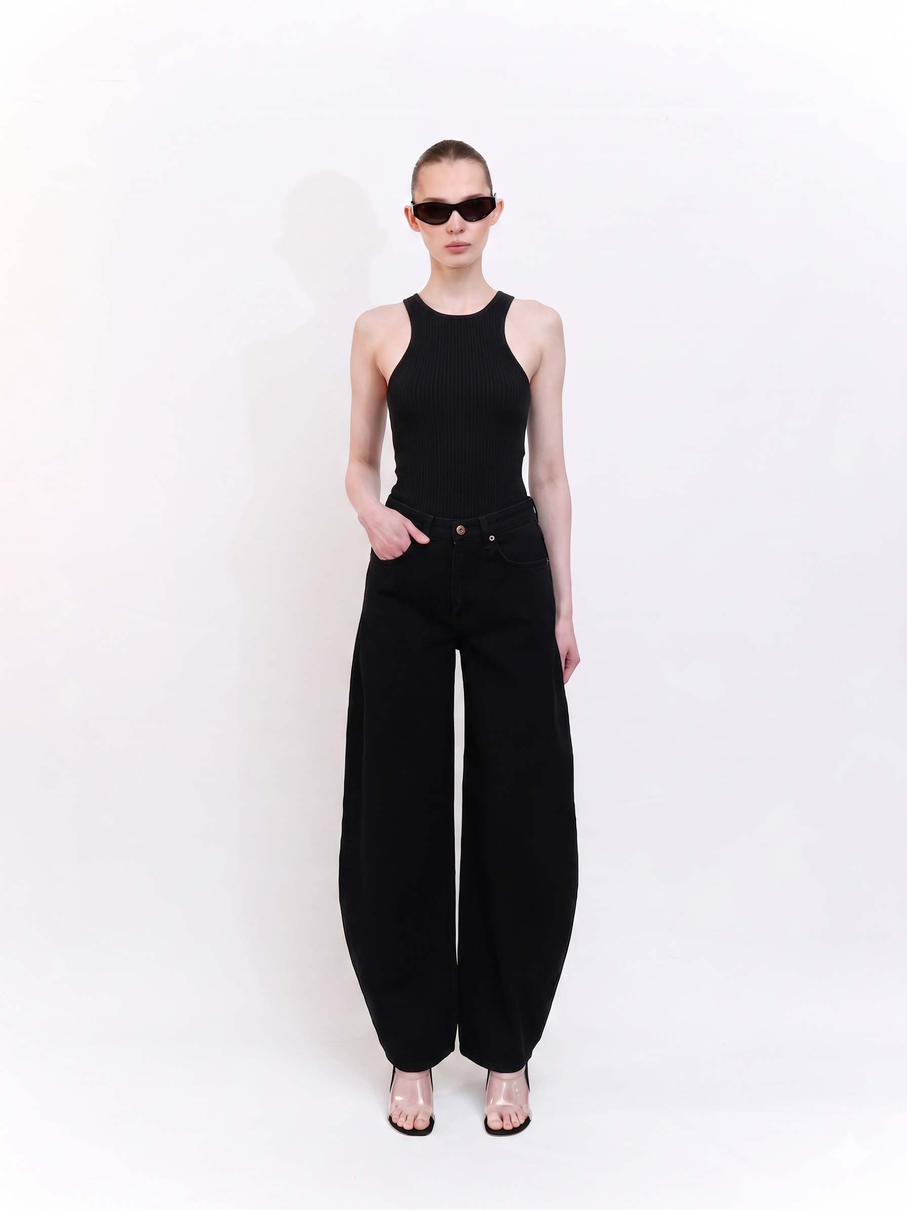 Soft Knit Halter Neck Tank Top in Black