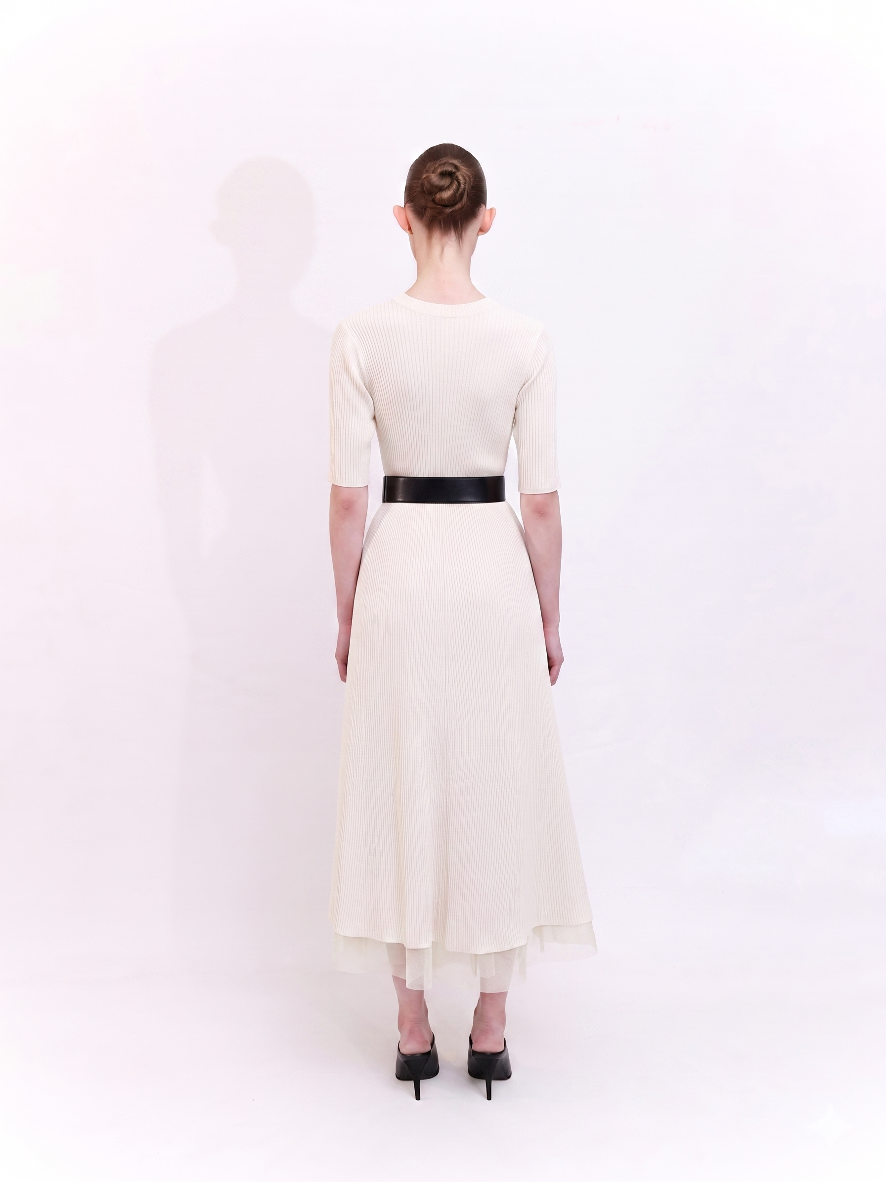 Soft Knit Midi Dress with Short Sleeves in Ecru