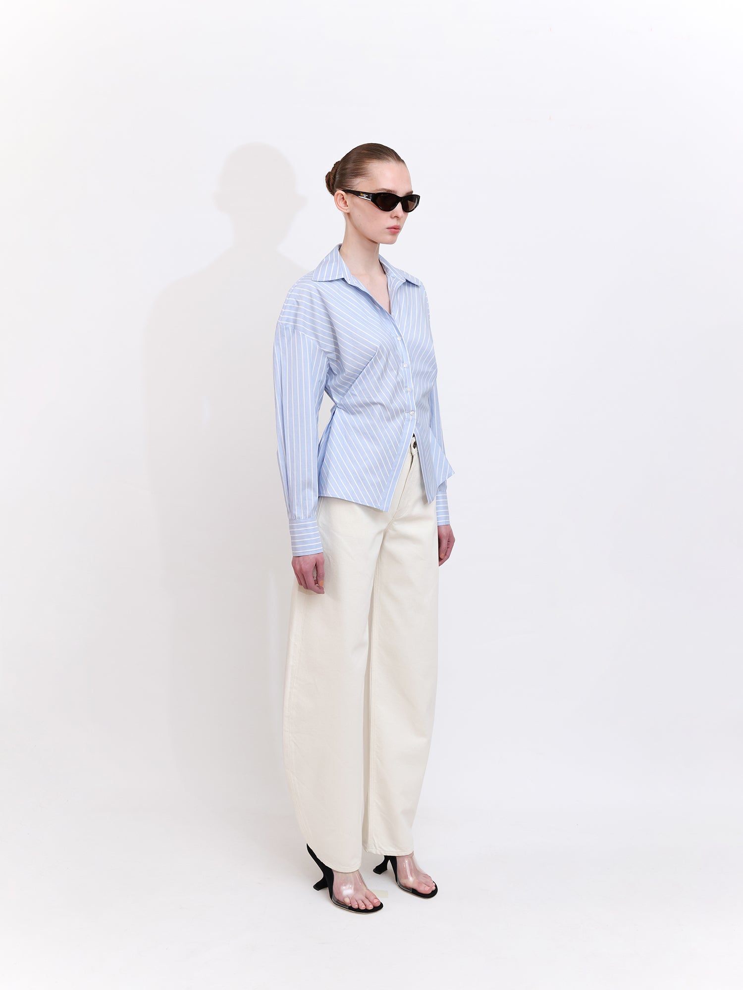 Fitted Blue Striped Shirt with Waist Detail